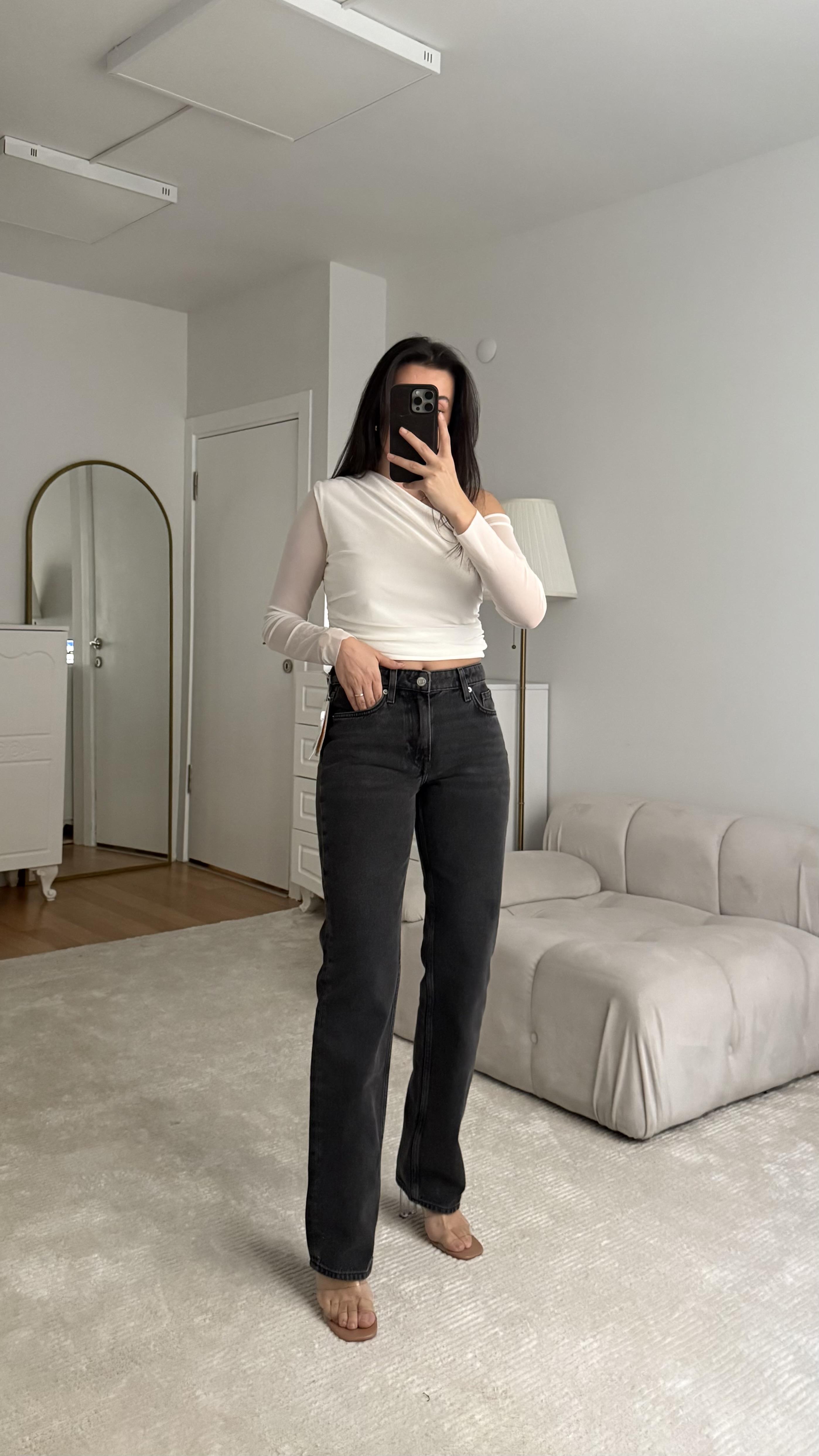 H's Orta Bel Siyah Düz Kesim Jean