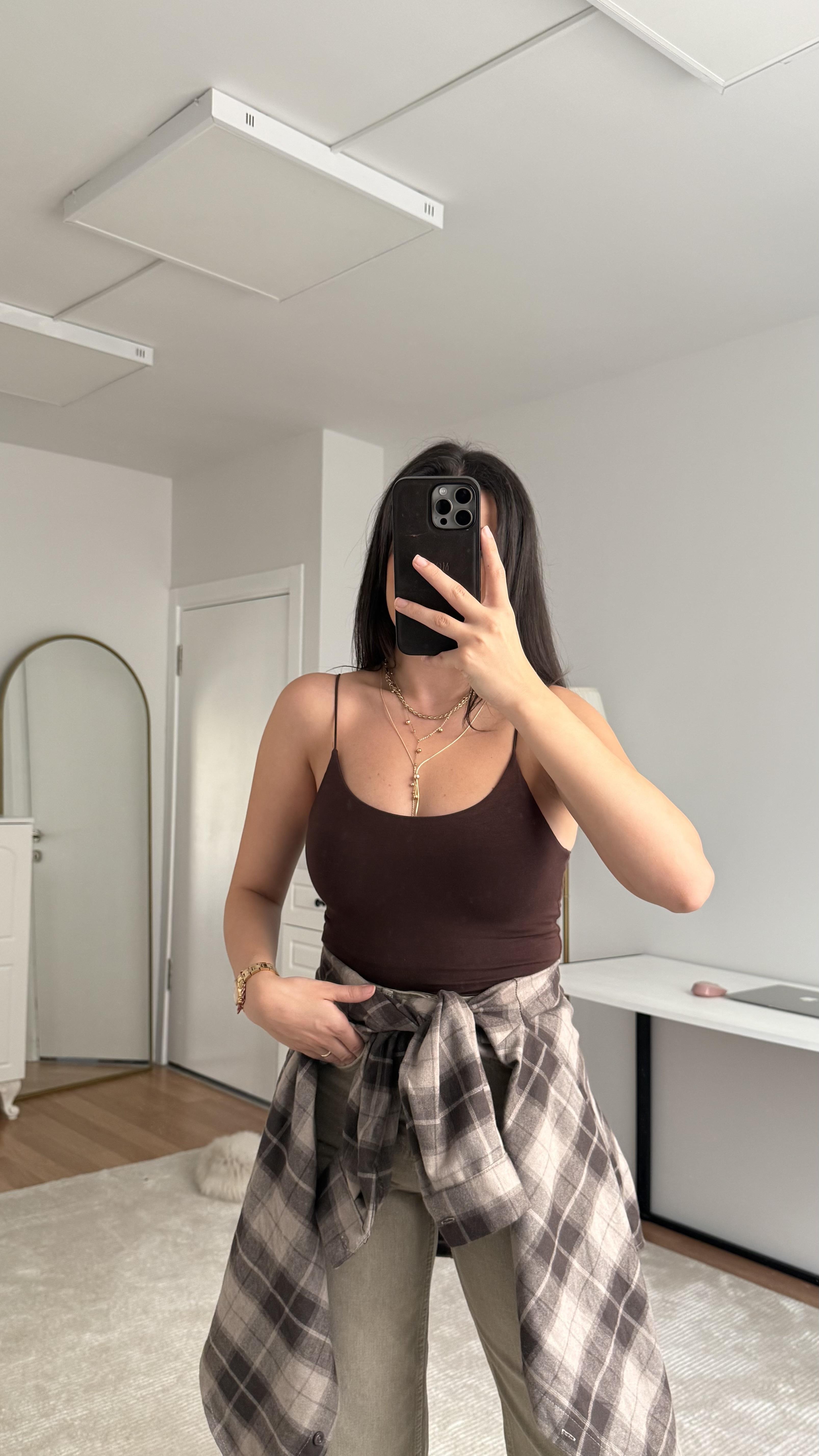 İp Askılı Acı Kahve Bodysuit