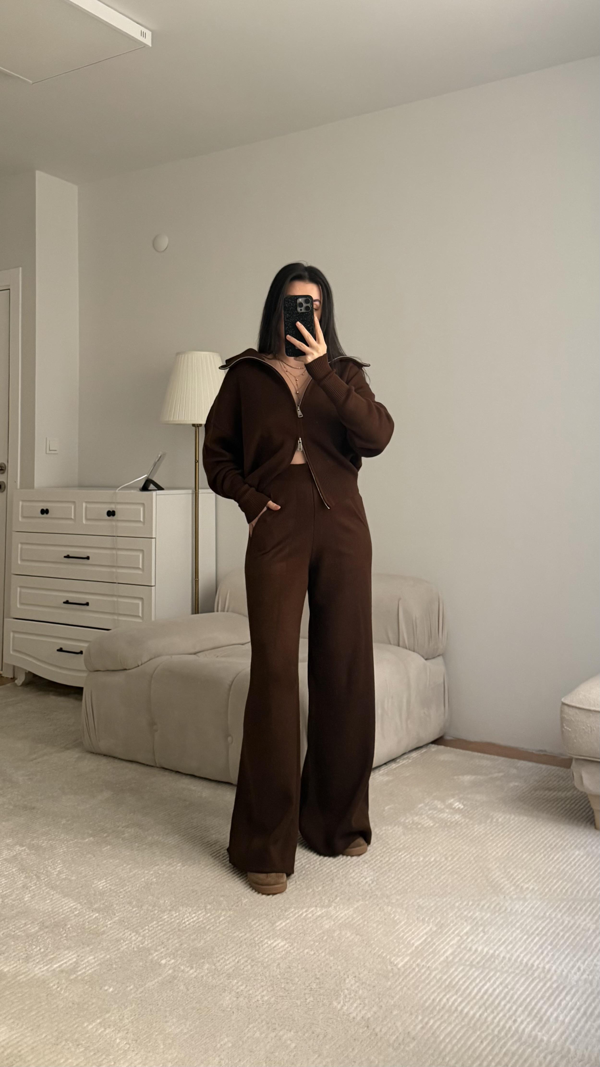 Kahve ÇİFT FERMUARLI TRİKO TAKIM