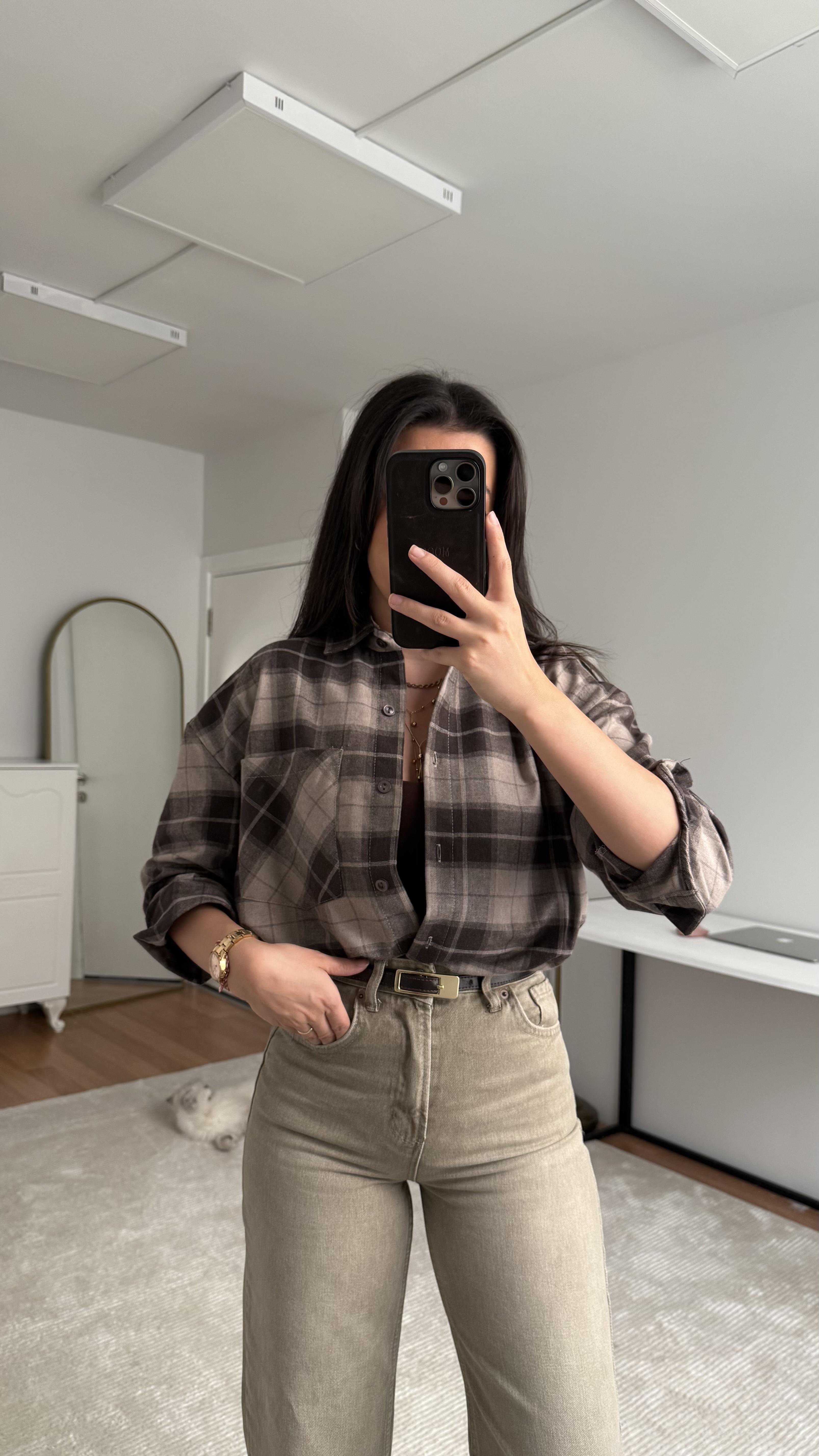 Kahve Ekose Desenli Oduncu Gömlek