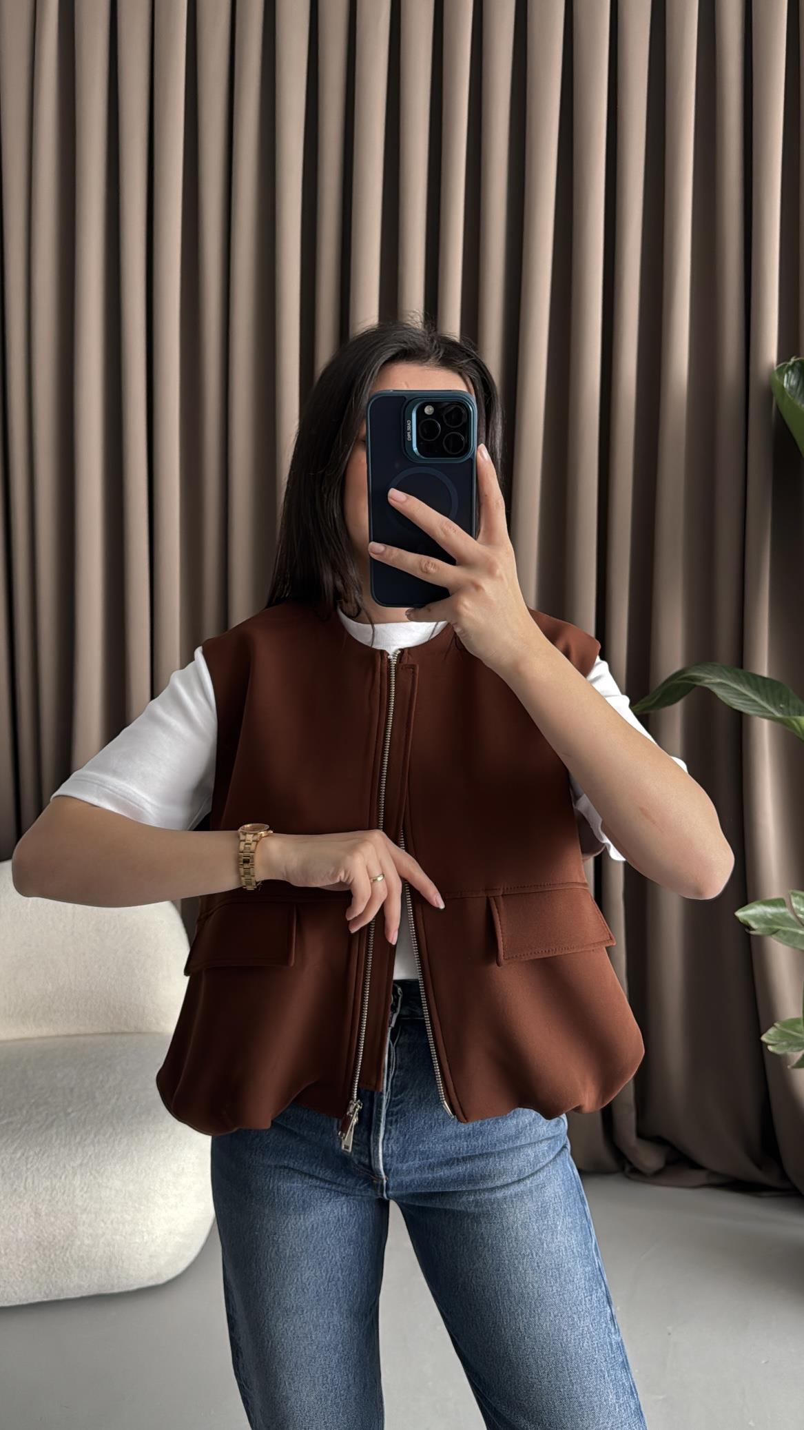 Kahve Volanlı Bomber Yelek