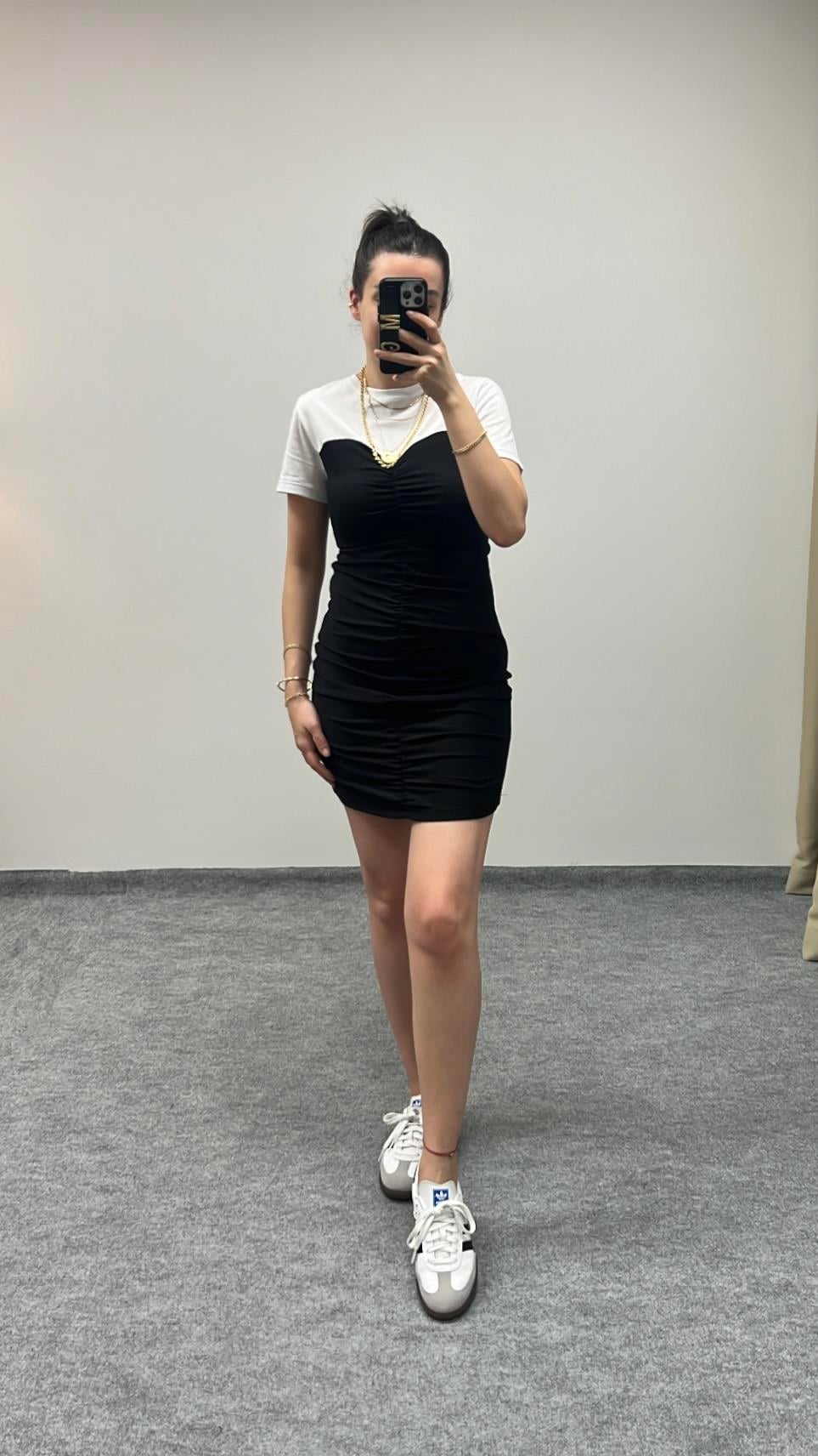 KALP YAKA TİŞÖRT DETAY ELBİSE