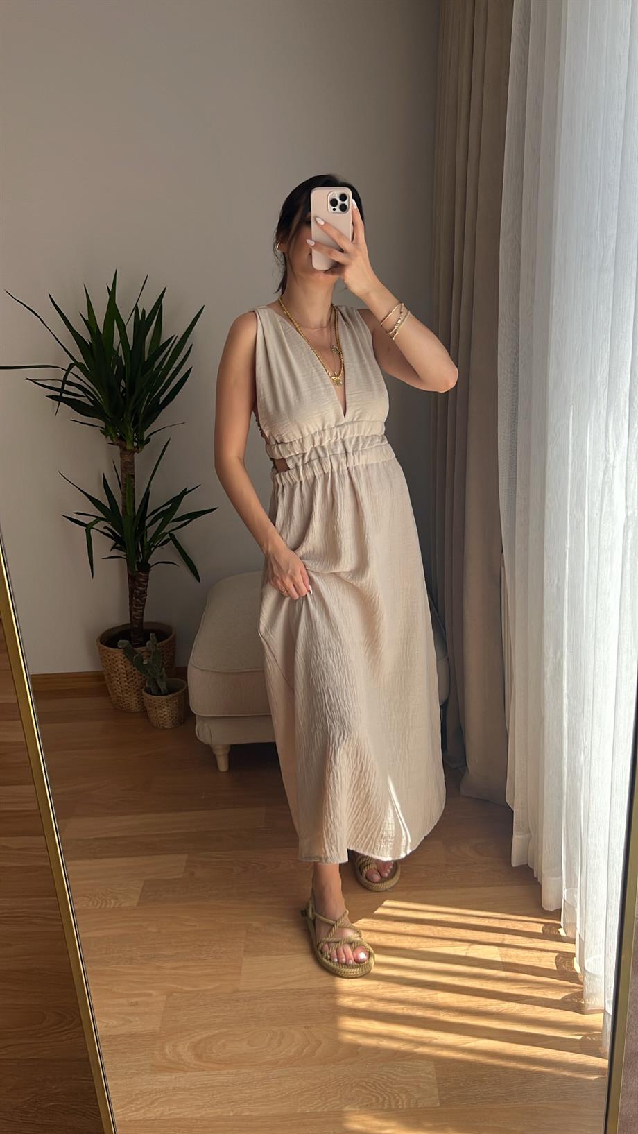 KETEN BEJ TASARIM ELBİSE