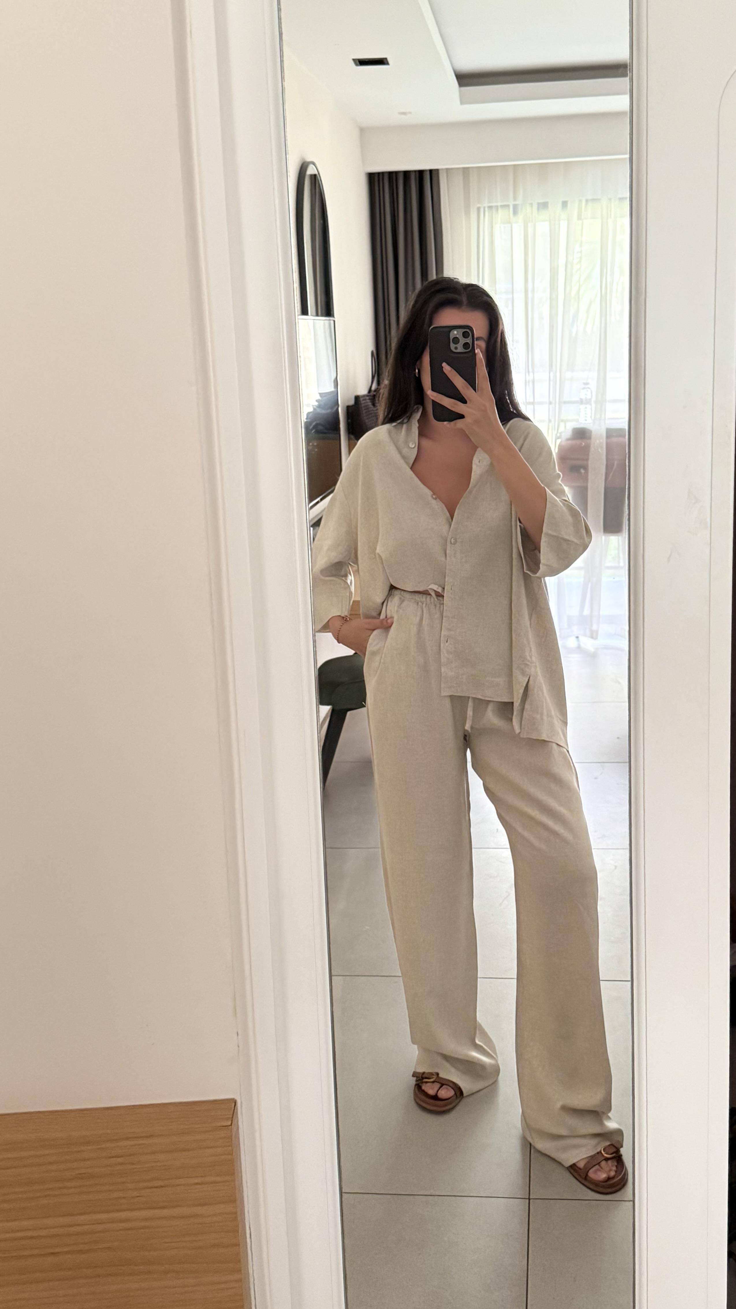 Keten Gömlek Pantolon Takım 