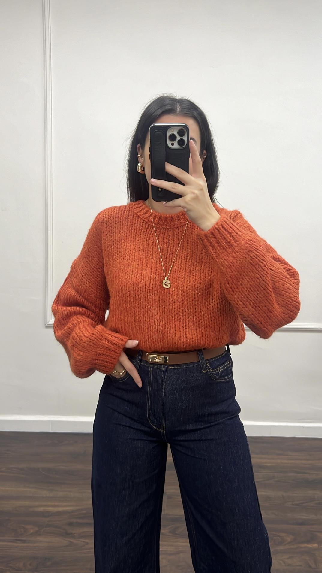 Kiremit Triko Örme Kazak