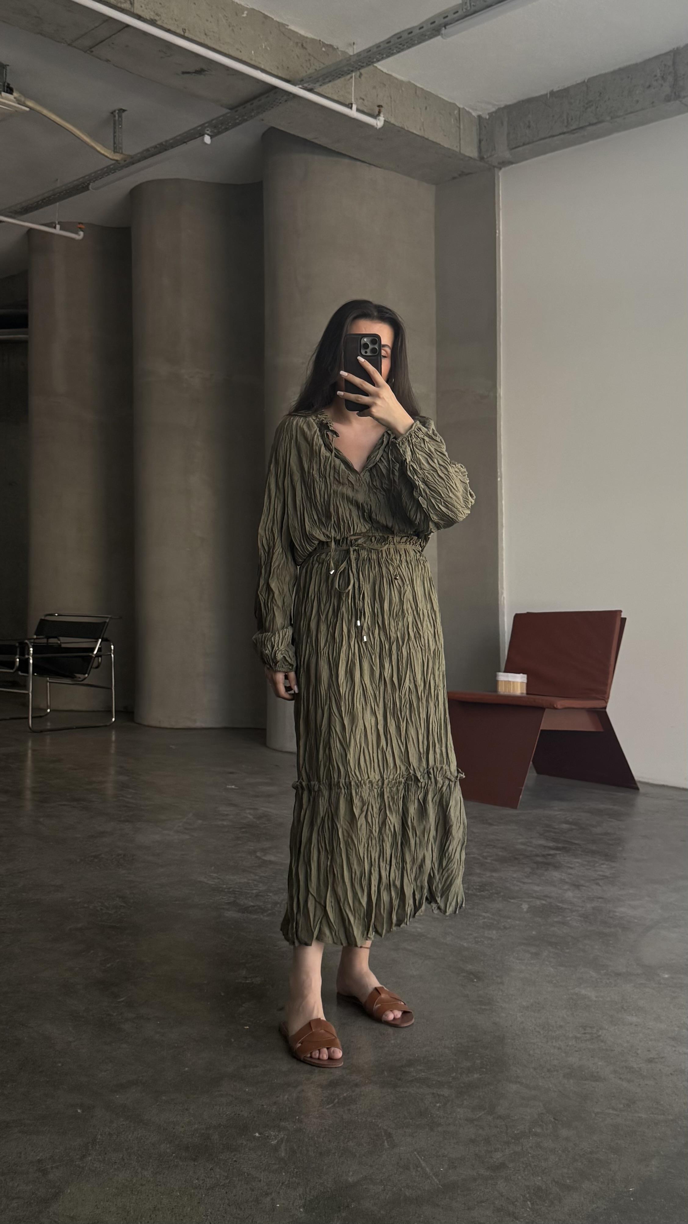 Kırışık Yeşil Etek Bluz takım