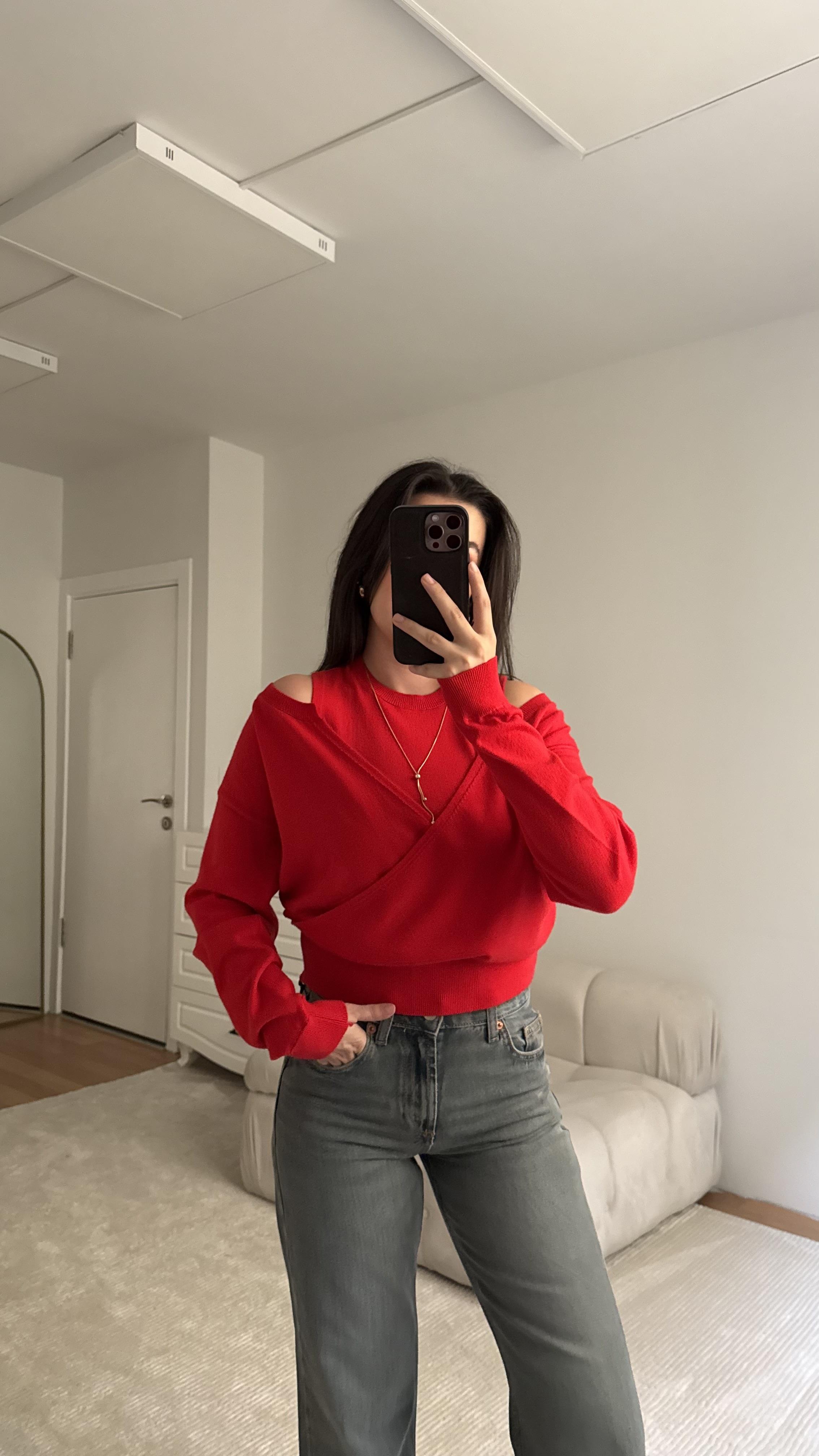 Kırmızı Süveter Hırka Premıum Triko Takım