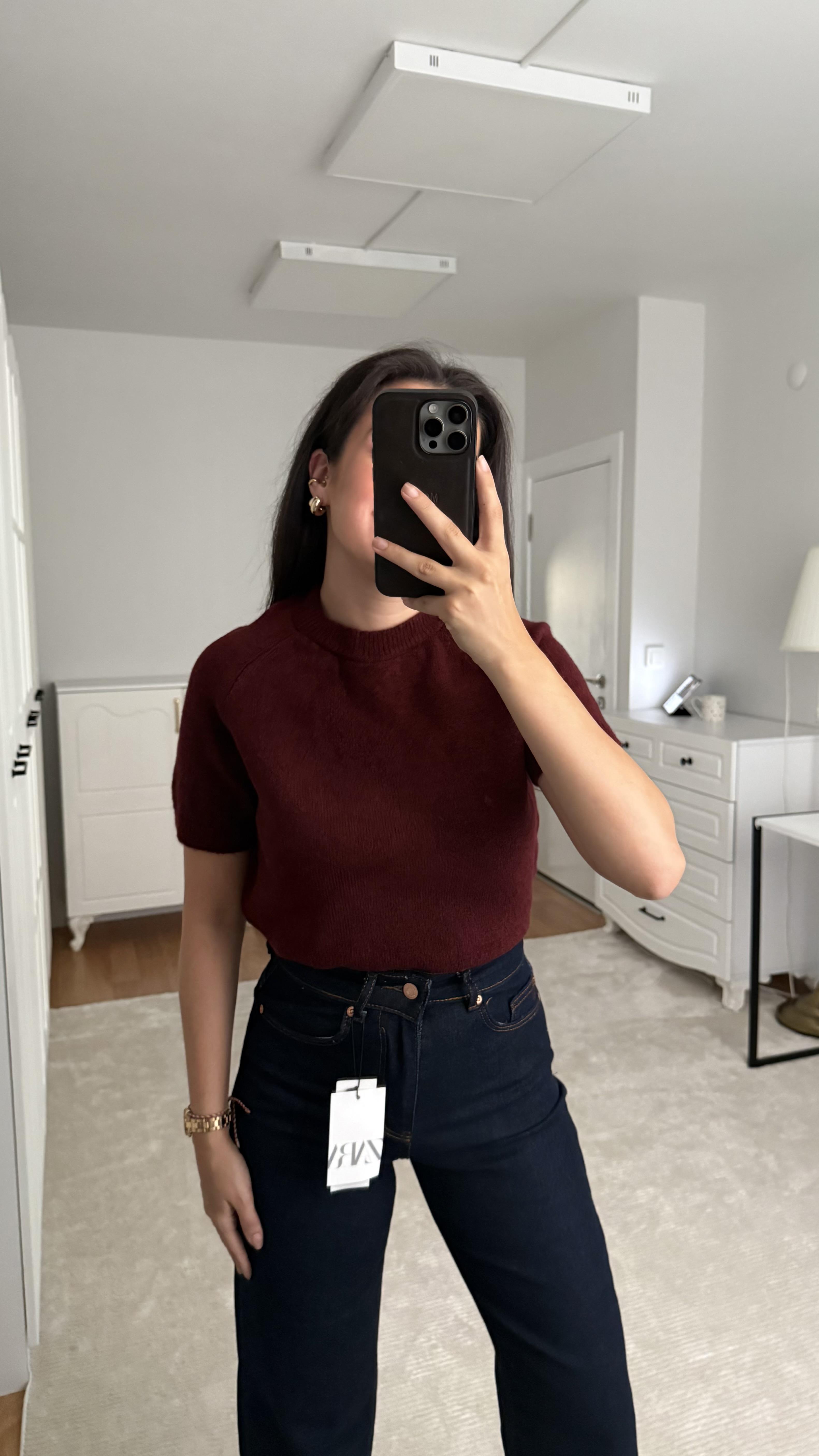 Kısa Kol Bordo Örme Triko