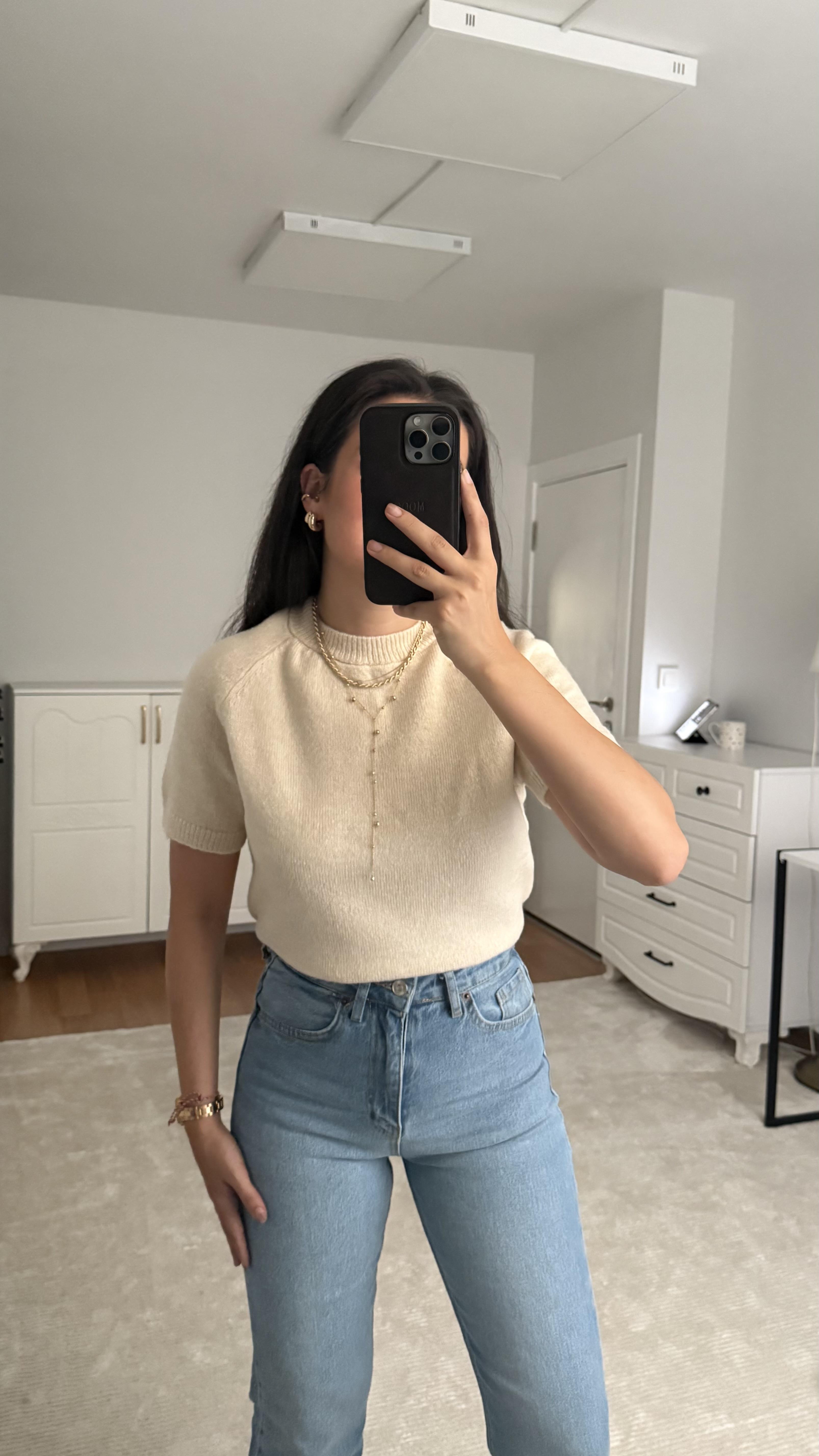 Kısa Kol Ekru Örme Triko