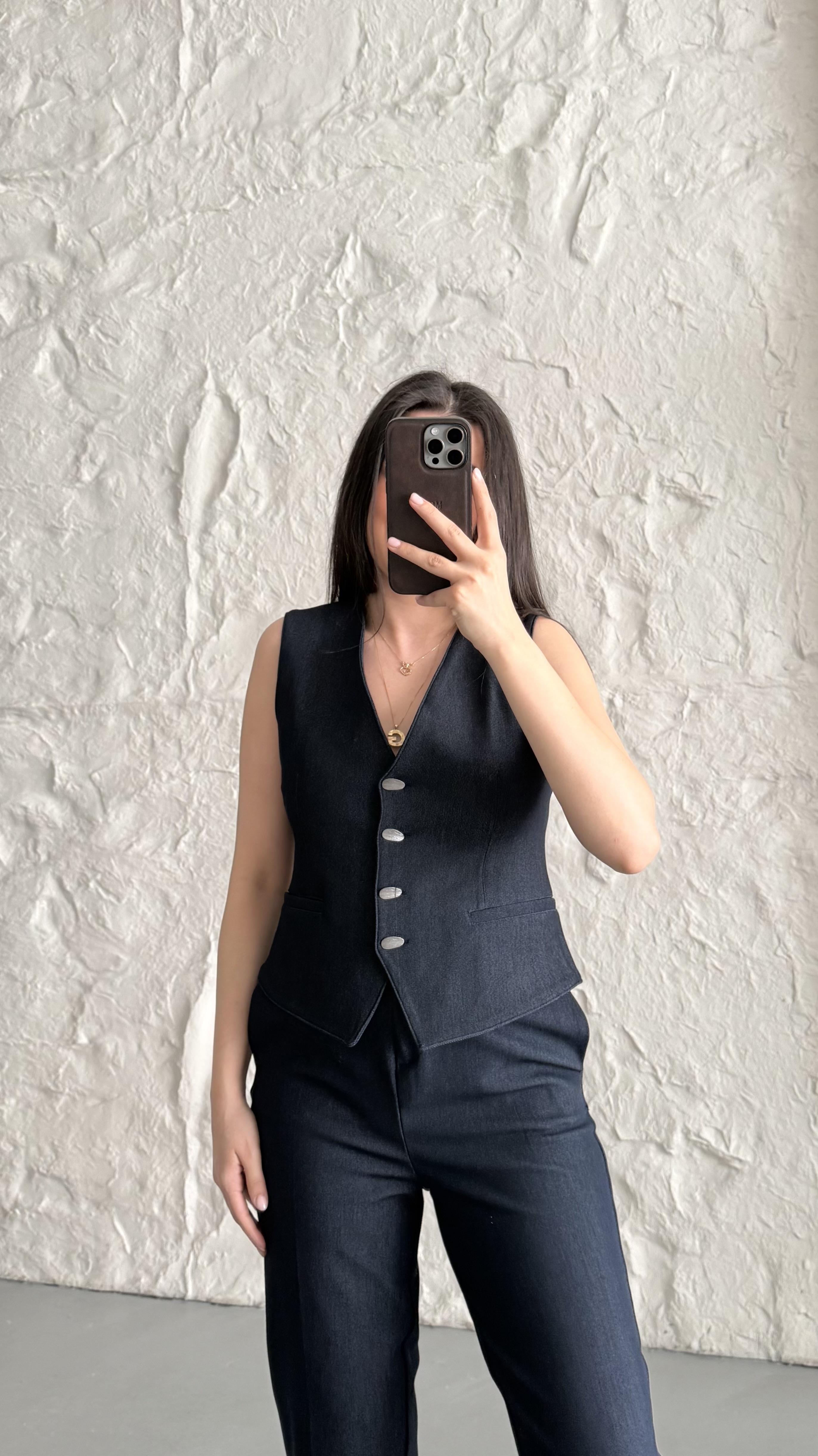 Koyu Mavi Dokulu Premıum Yelek