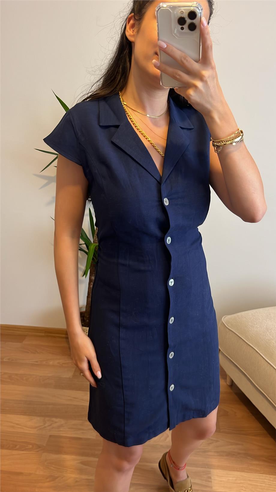 Kuşaklı Ham Keten Laci Elbise  