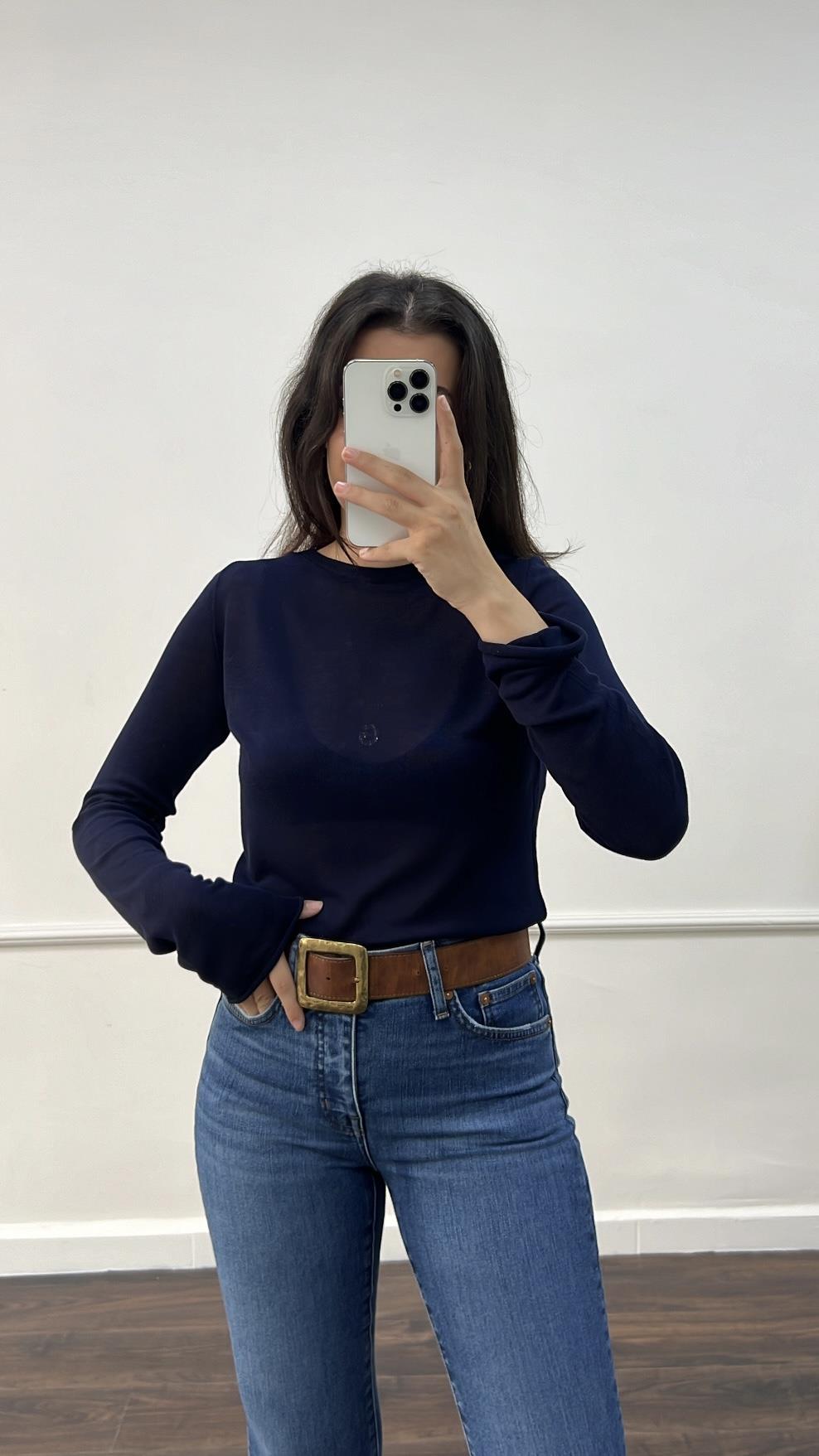 Laci Bisiklet Yaka Transparan Uzun Kollu Triko