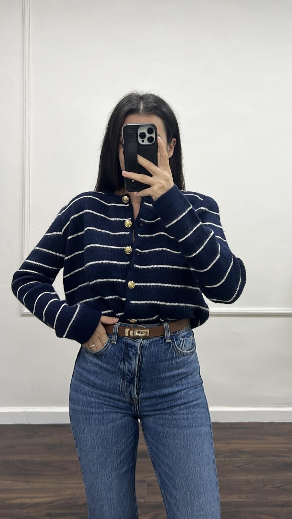 Laci Çizgili Vatkalı Triko Hırka/Ceket