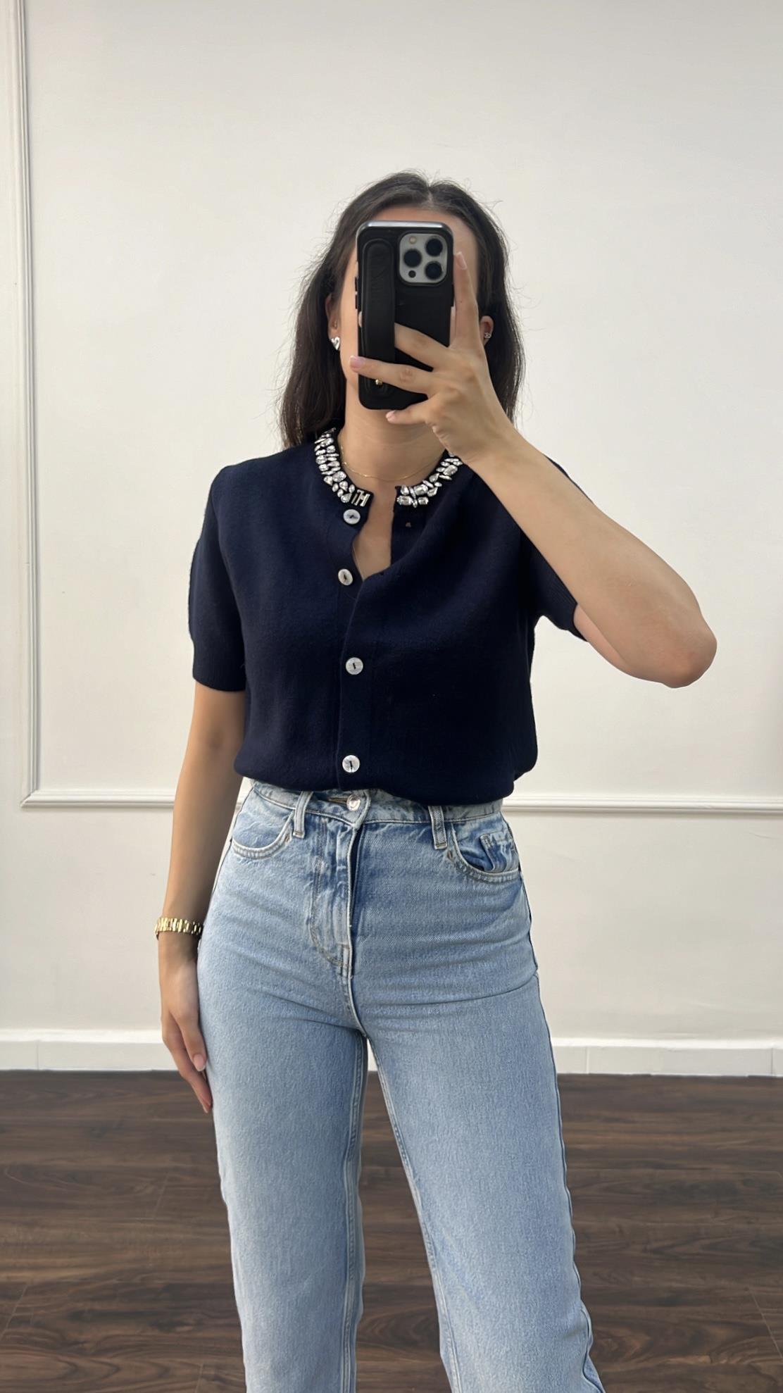 Laci Parlak Taşlı Örgü Hırka