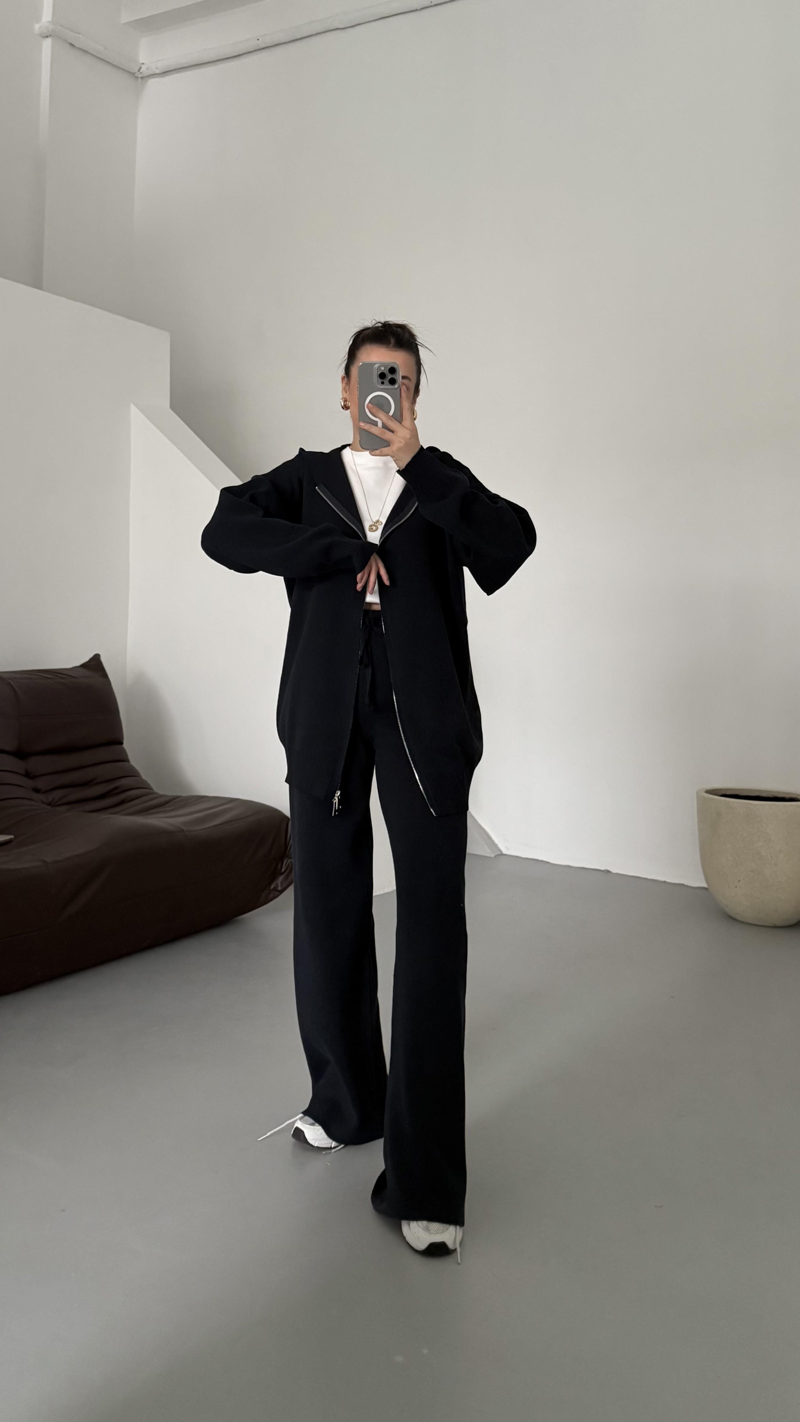 Lacivert Çift Fermuar Çelik Örme Takım