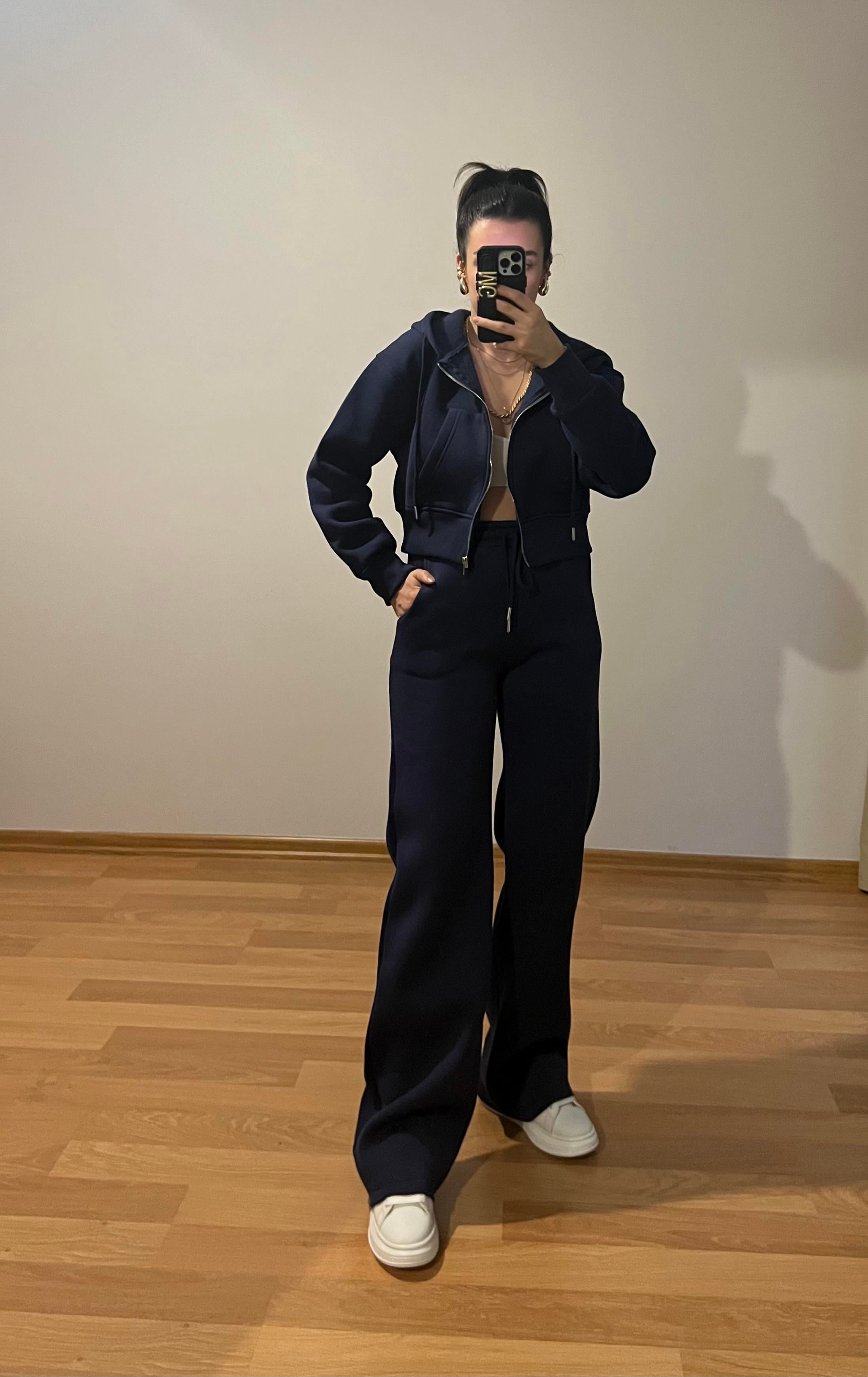 LACİVERT PAMUKLU SWEAT PALAZZO TAKIM