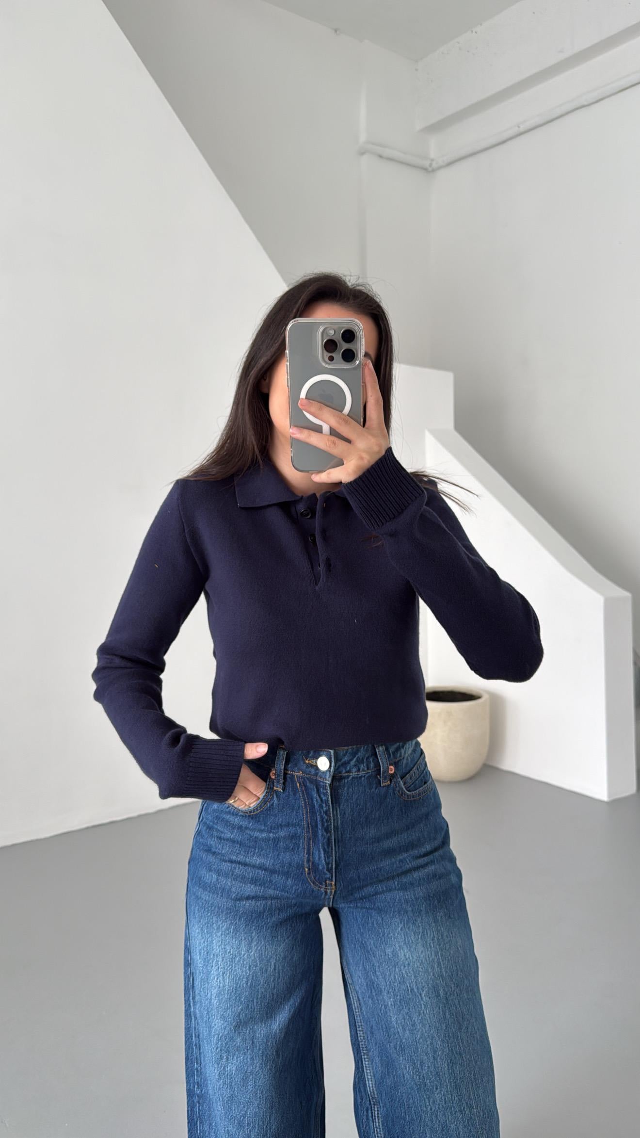 Lacivert Premium Polo Yaka Kazak