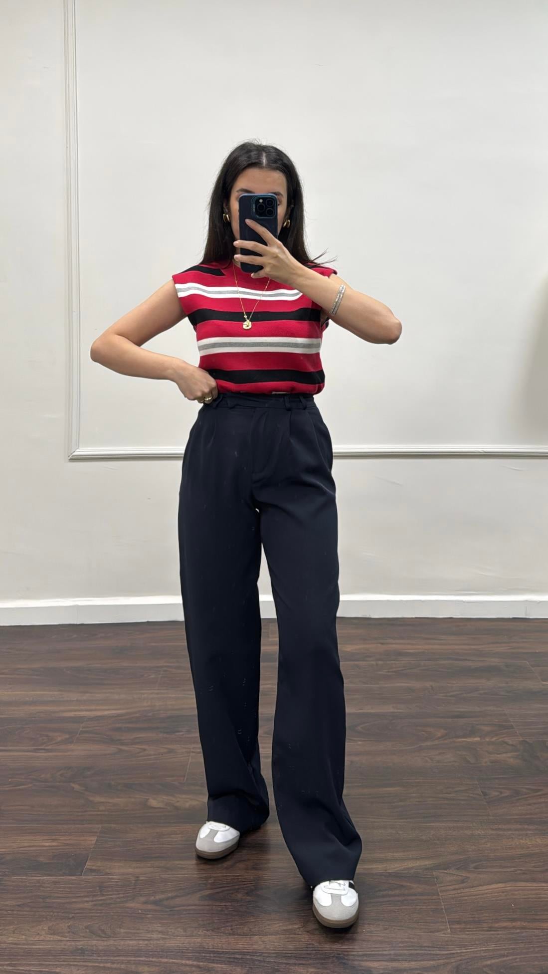 Lacivert Yüksek Bel Palazzo Pantolon