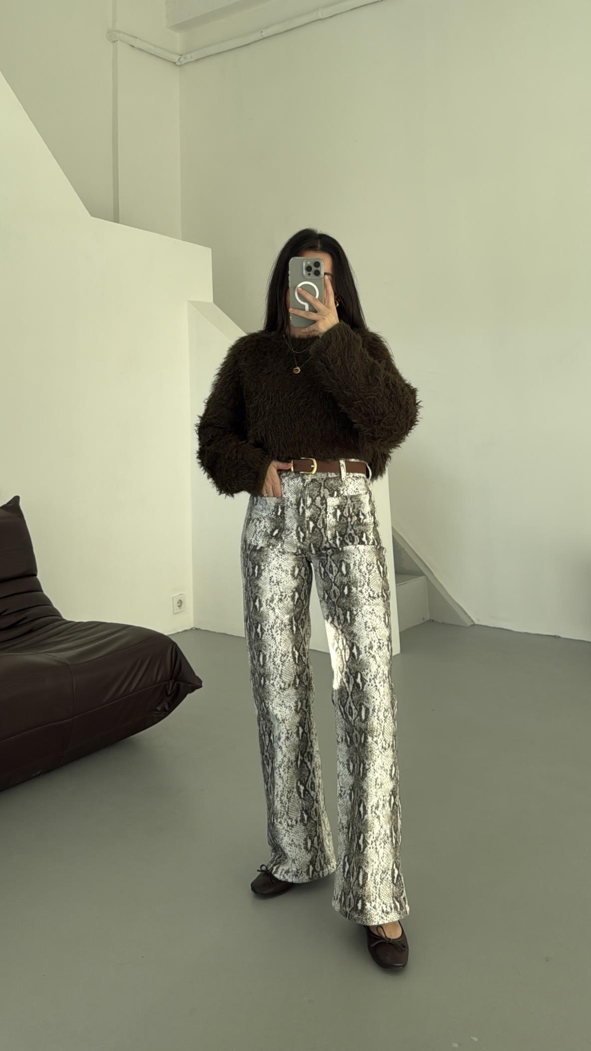 Landi Yılan Desenli Straight Jean