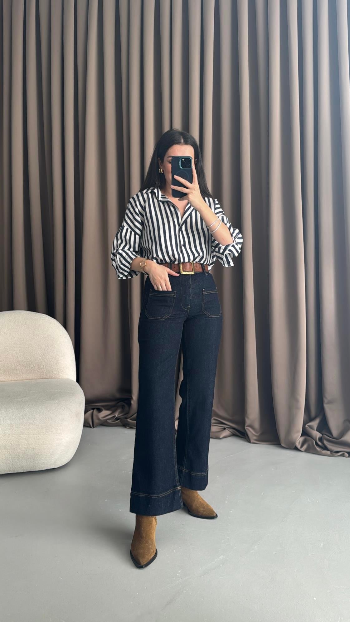 Landi Yoğun Lacivert Flare Jean 