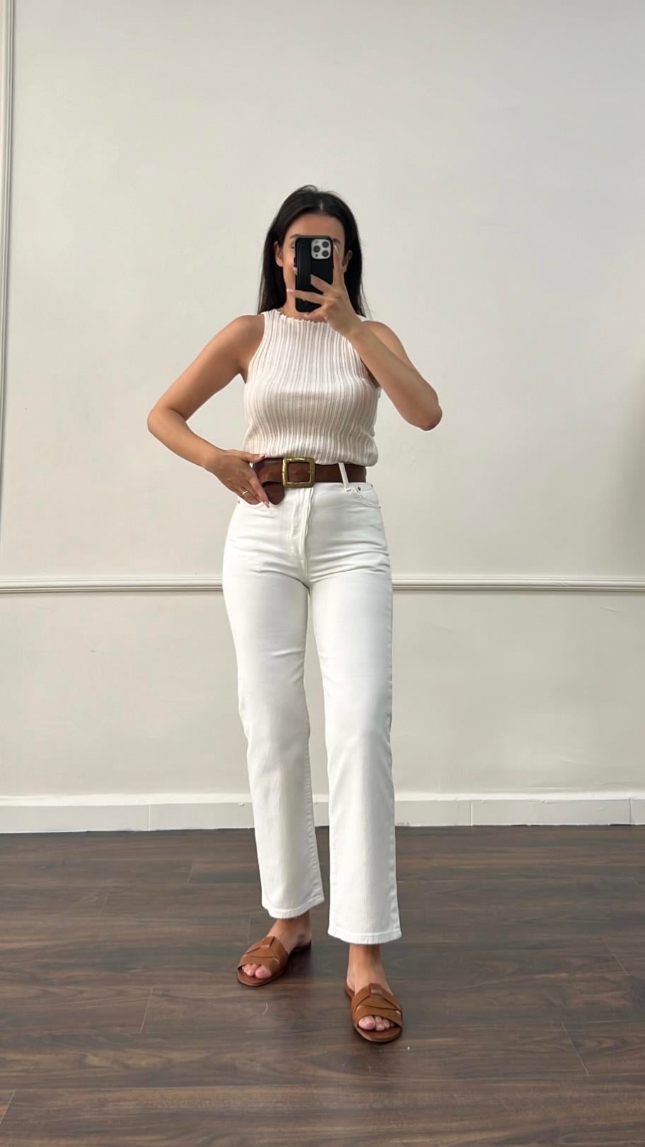Lavli Beyaz Denim Straight Fit Jean