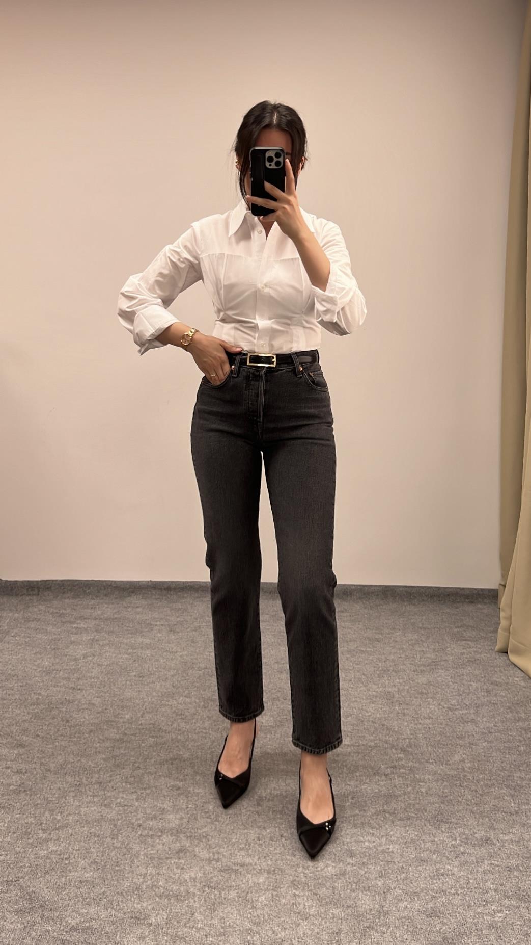 Lavli Koyu Gri Straight Leg Jean