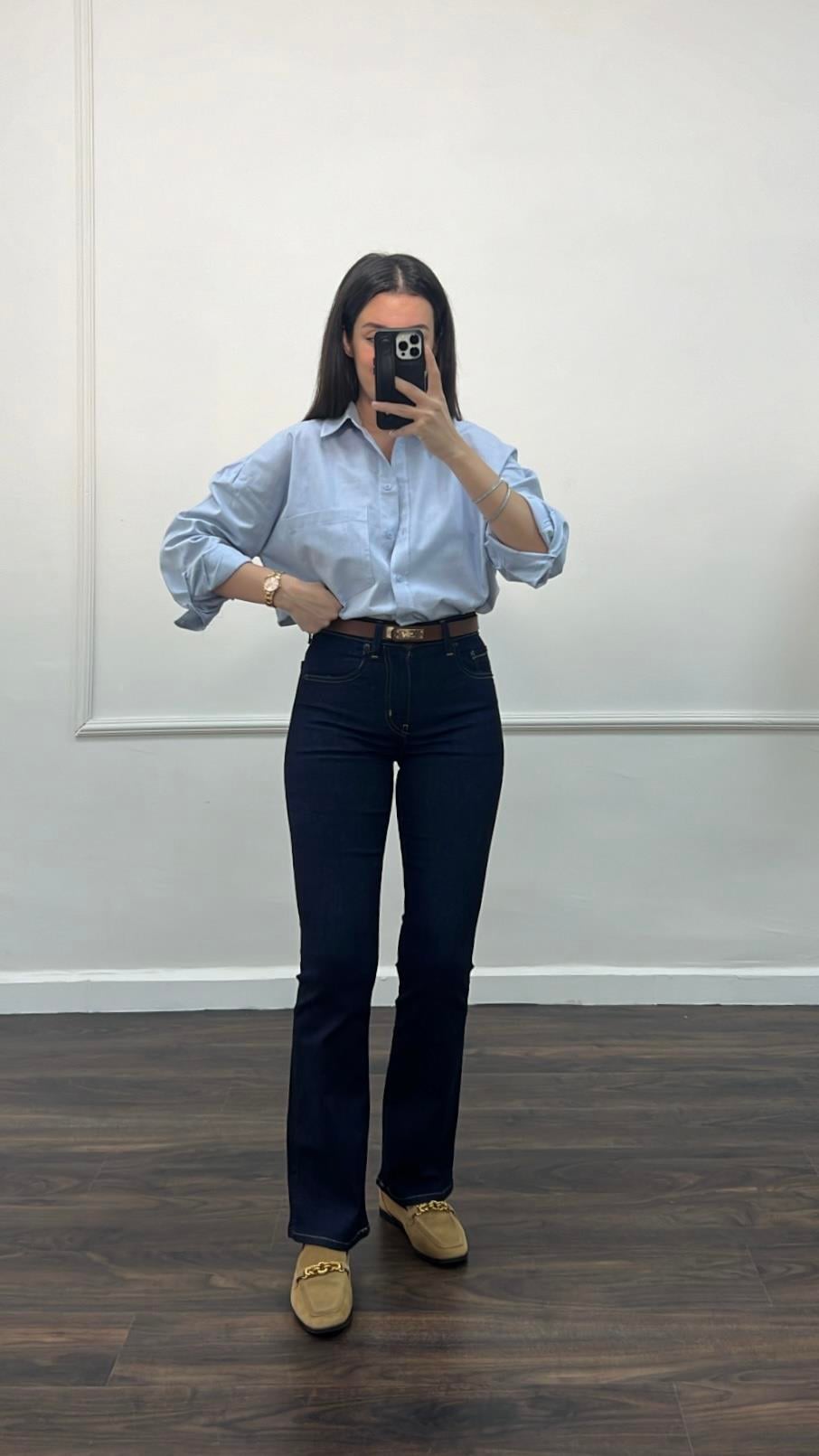 Lavli Koyu Lacivert Flare Jean