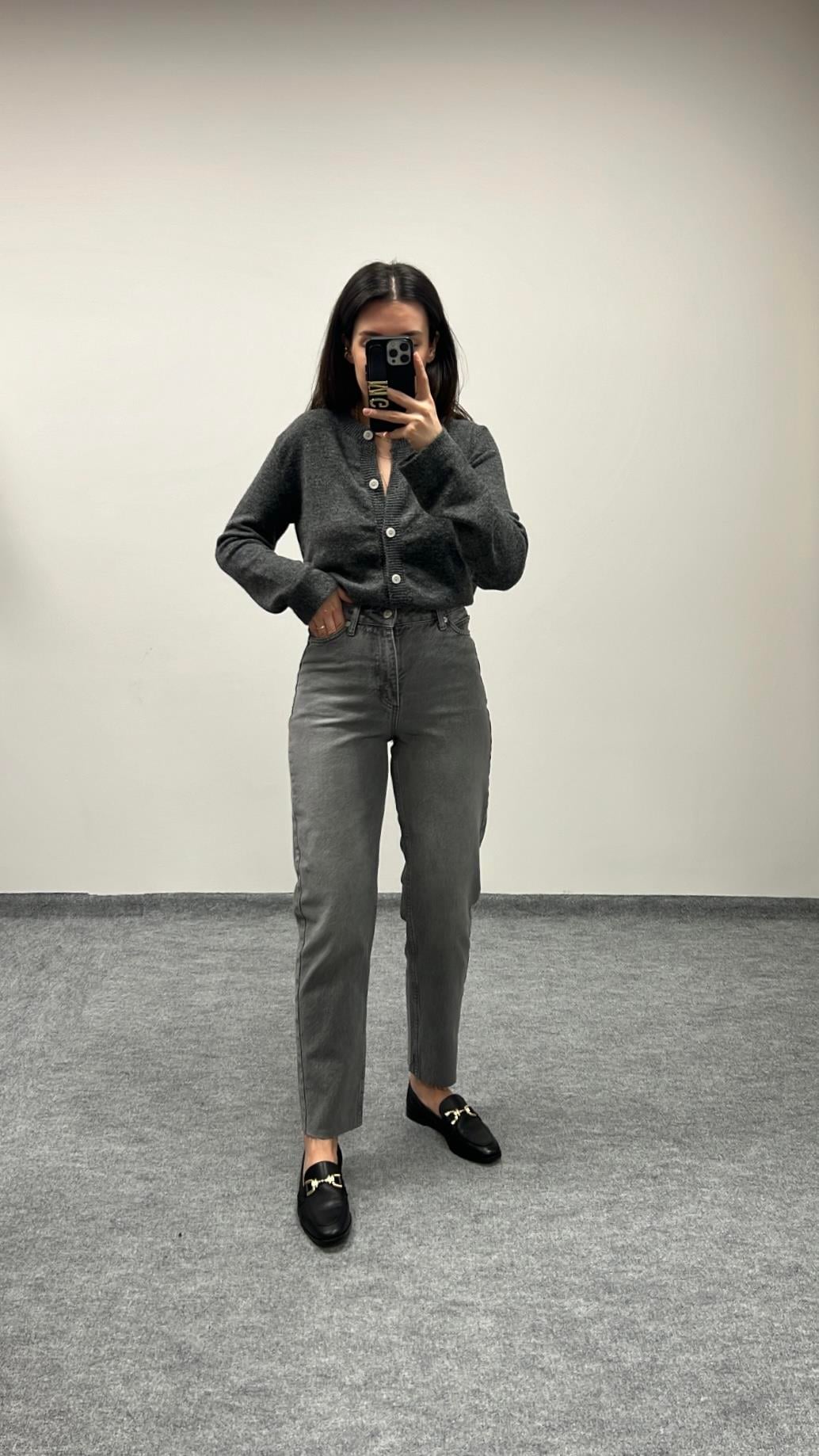 LIME GRİ YÜKSEK BEL MOM FIT JEAN