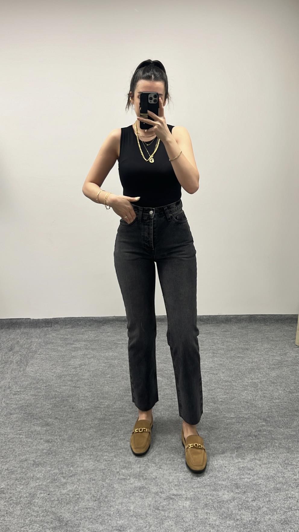 LIME YIKAMALI GRİ STRAIGHT JEAN