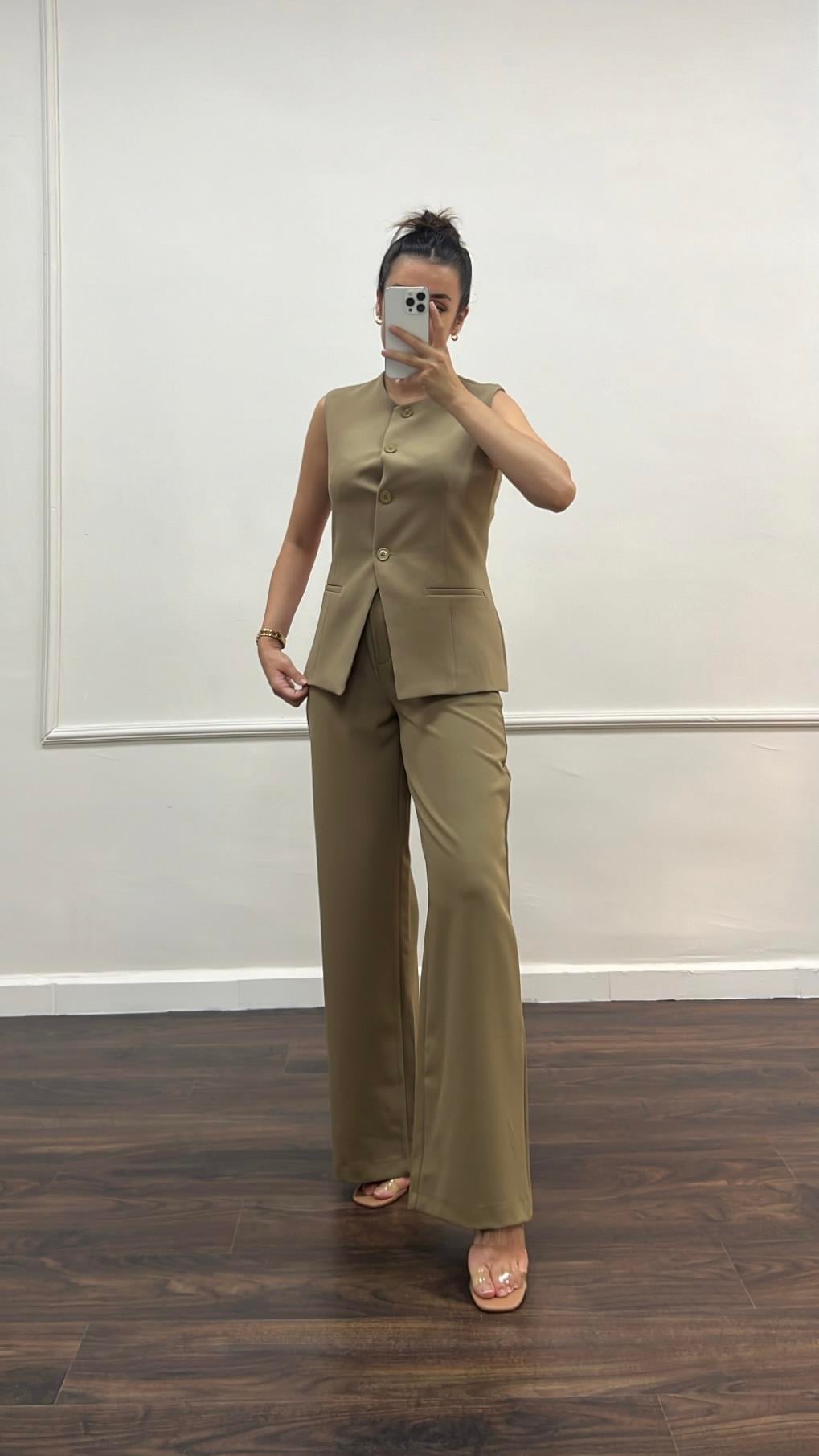 Lina Olive Premıum Yelekli Takım