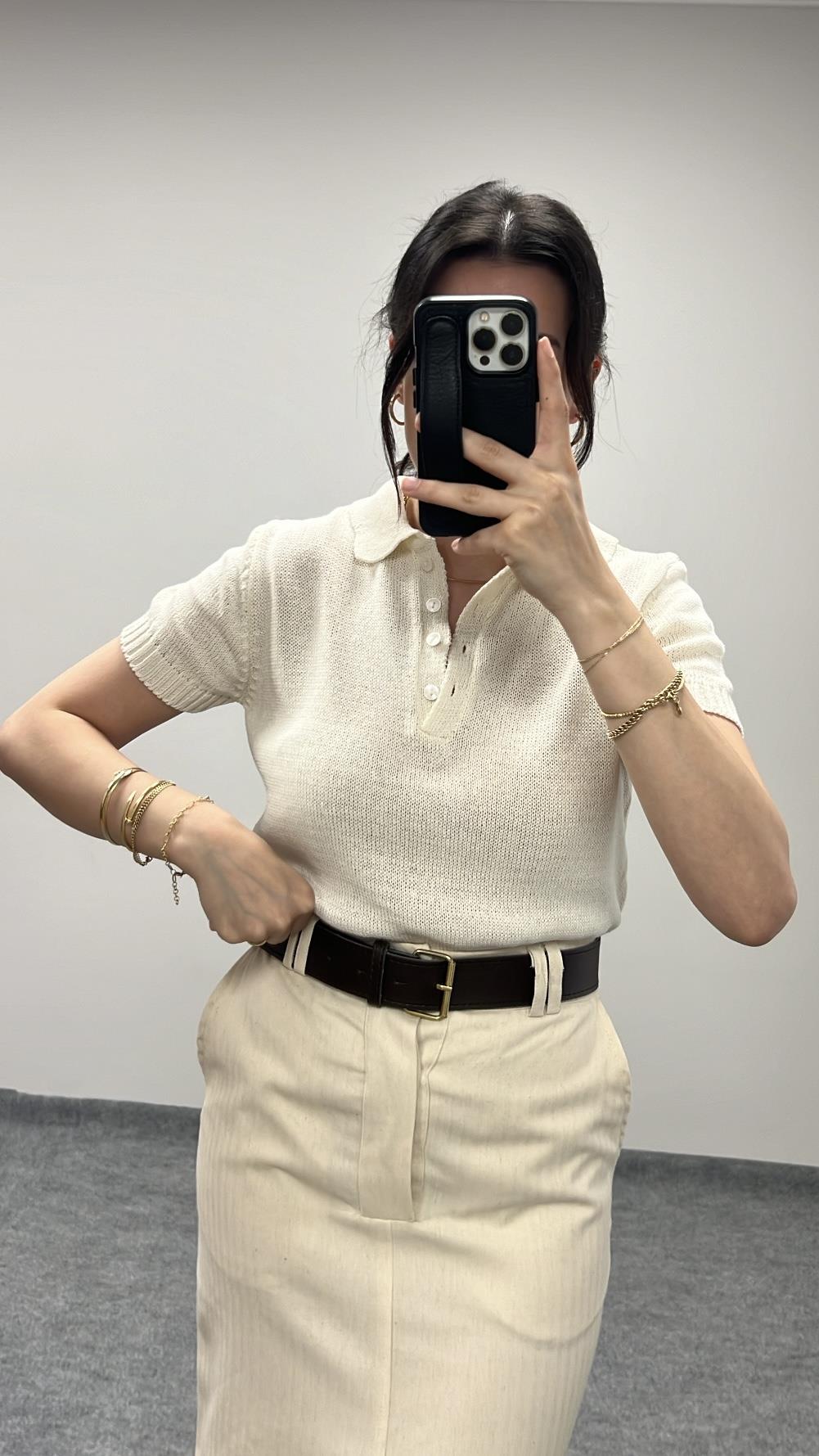 Lovi Ekru Polo Yaka Triko Tişört