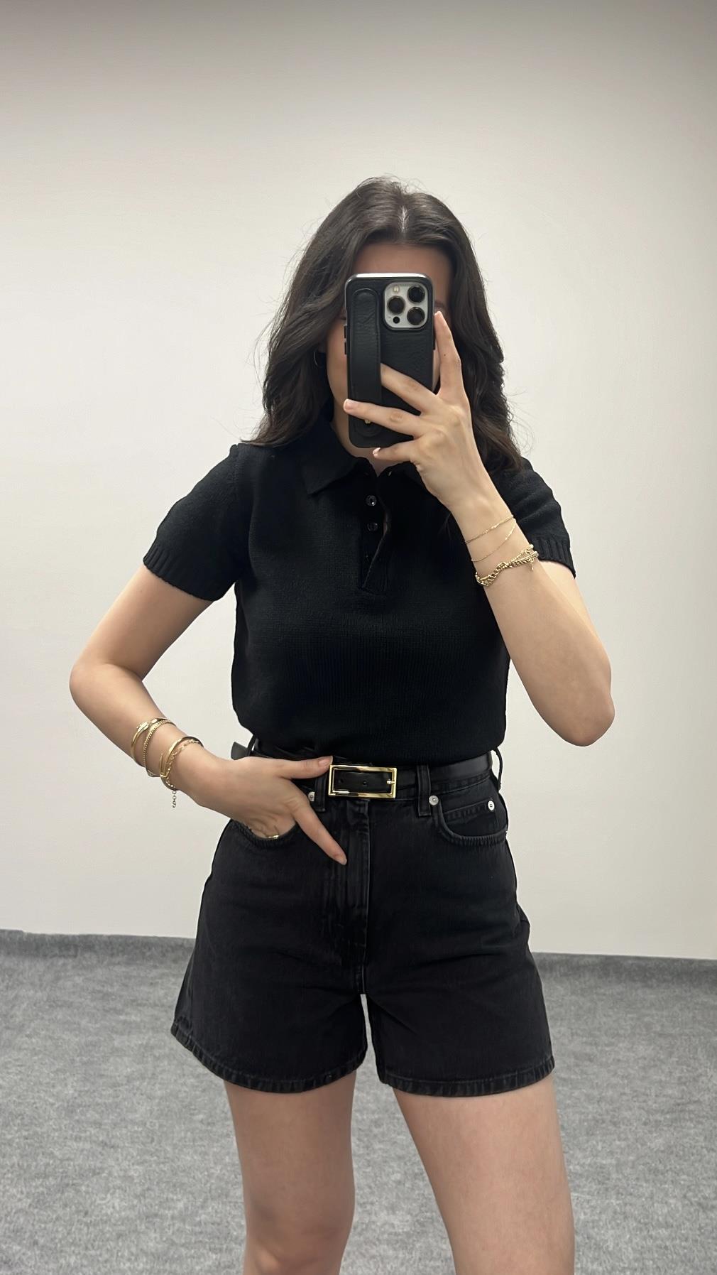 Lovi Siyah Polo Yaka Triko Tişört