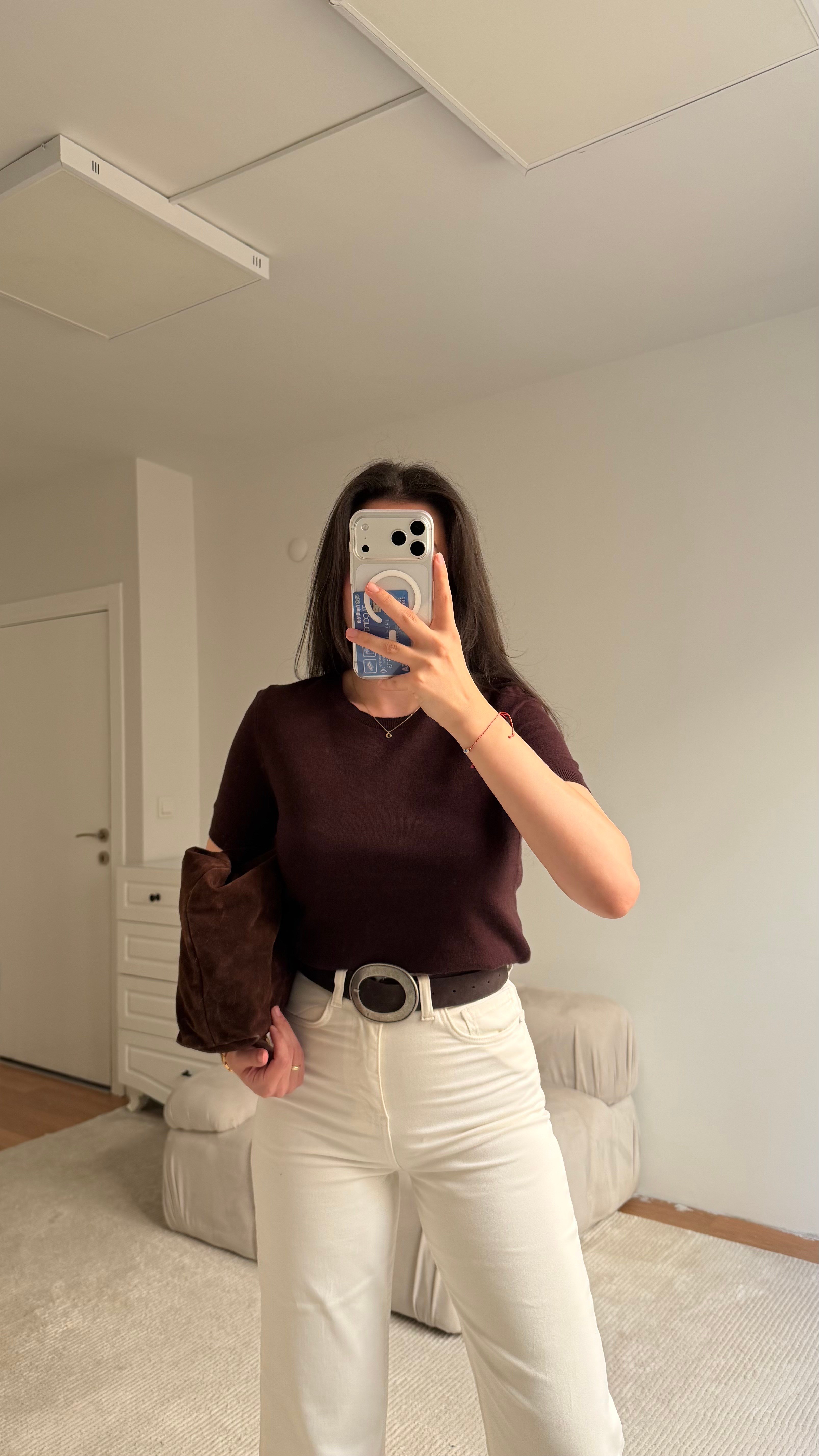 Mad Acı Kahve Bisiklet Yaka Kısa Kollu Triko Bluz