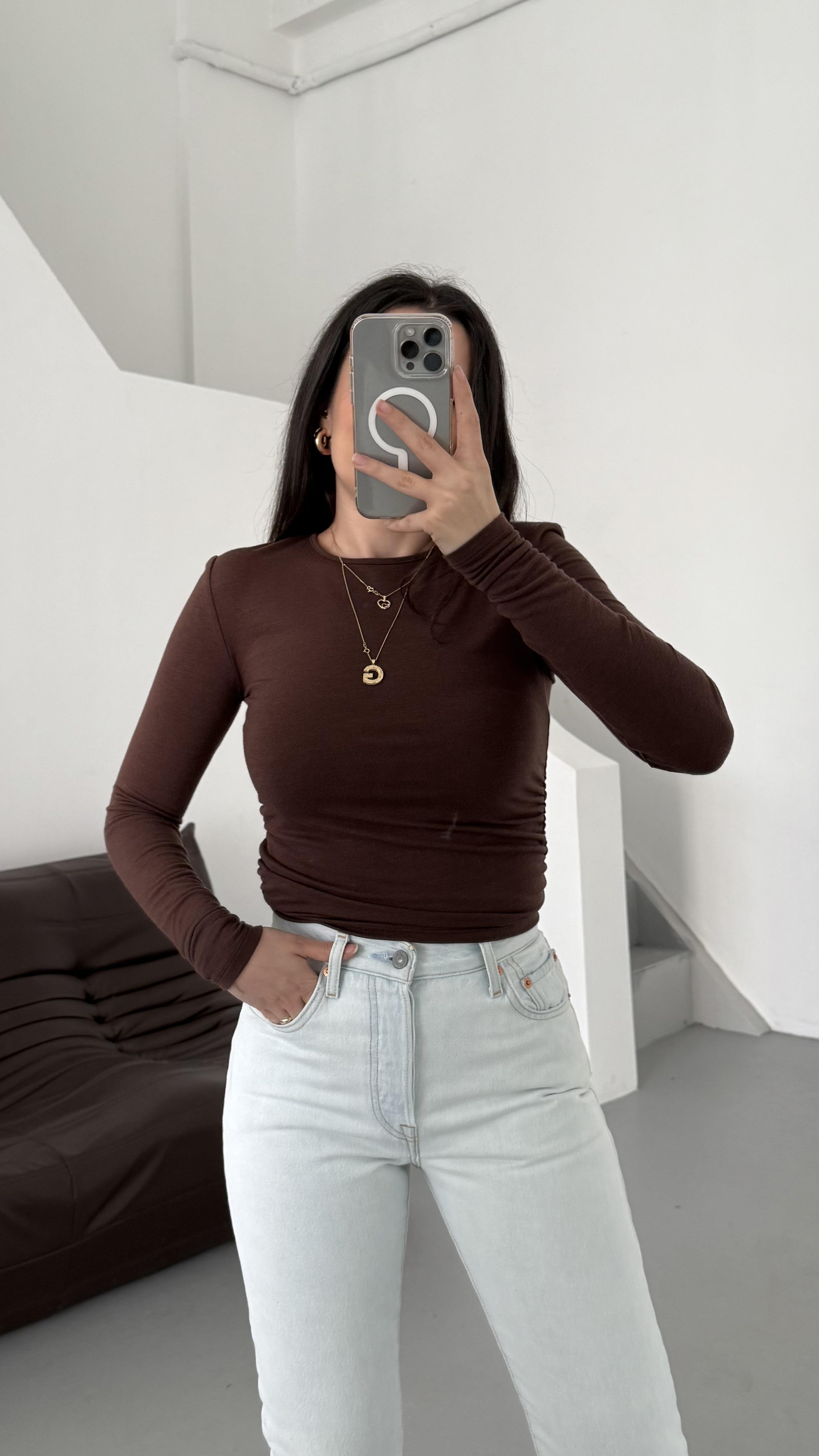 Mad Acı Kahve Kaşmir Karışımlı Drapeli Bluz