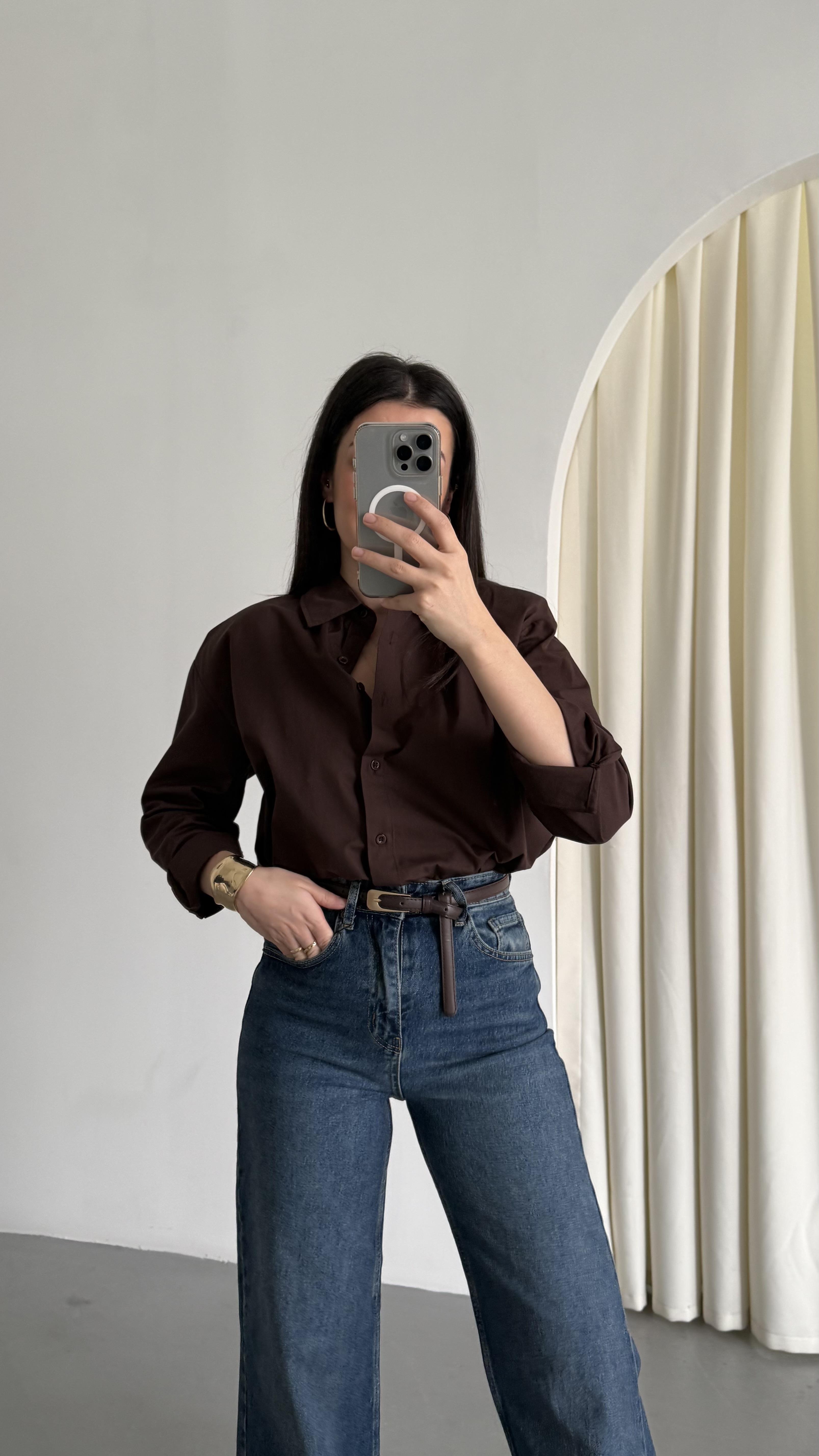 Mad Acı Kahve Vatkalı Poplin Gömlek