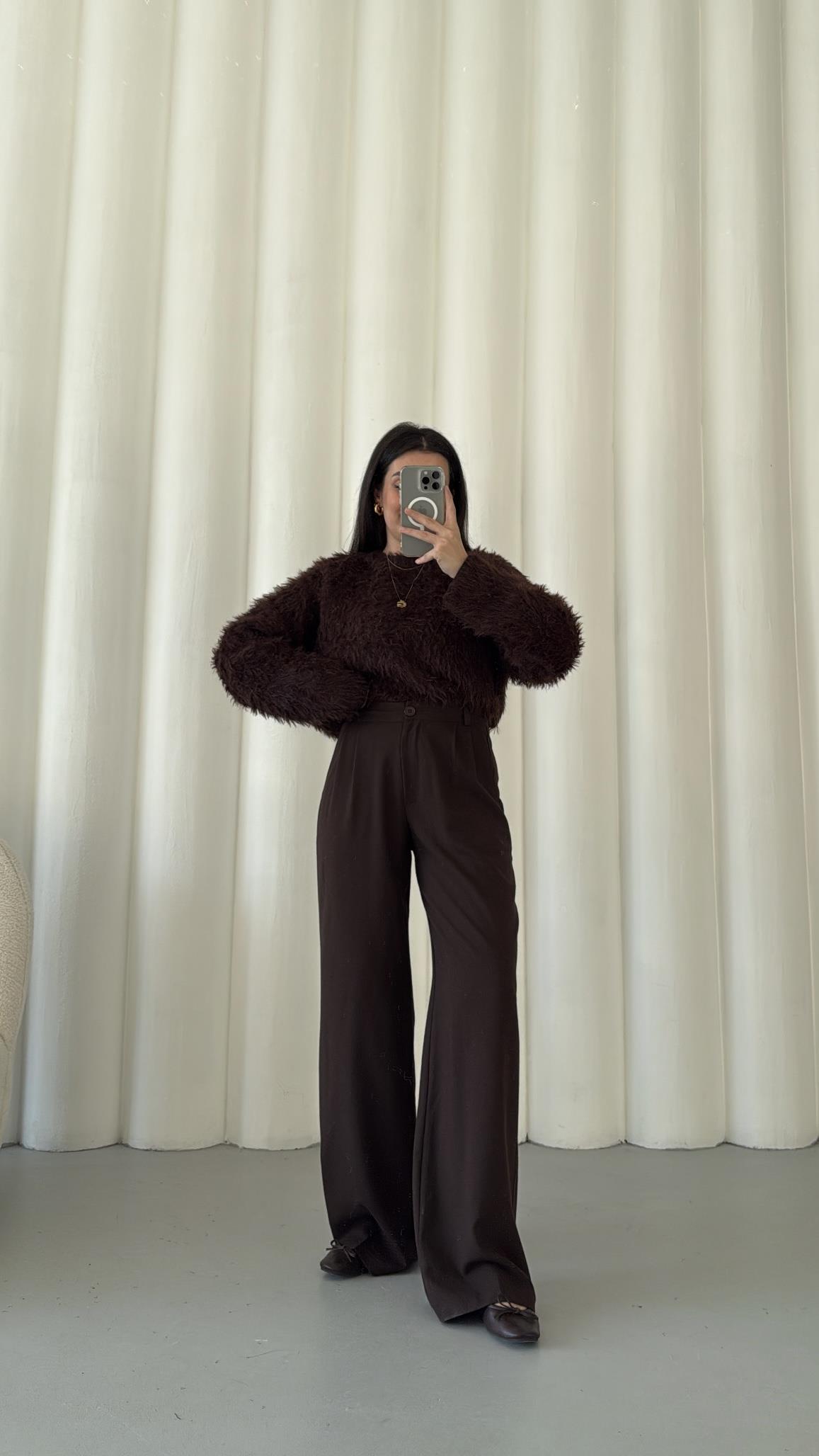 Mad Acı Kahve Wide Leg Kumaş Pantolon