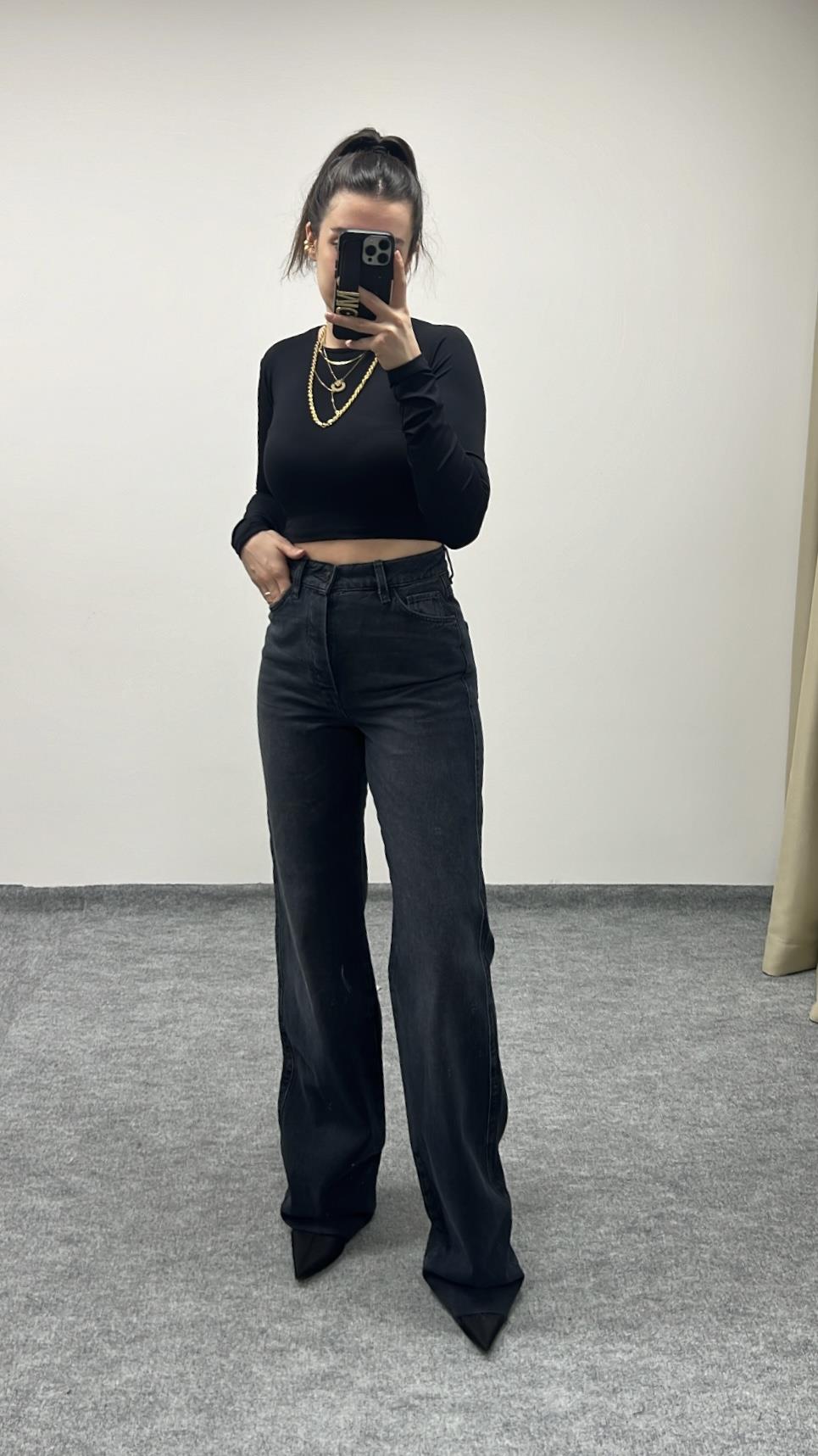 MAD ANTRASİT DÜĞMELİ WİDE LEG JEAN