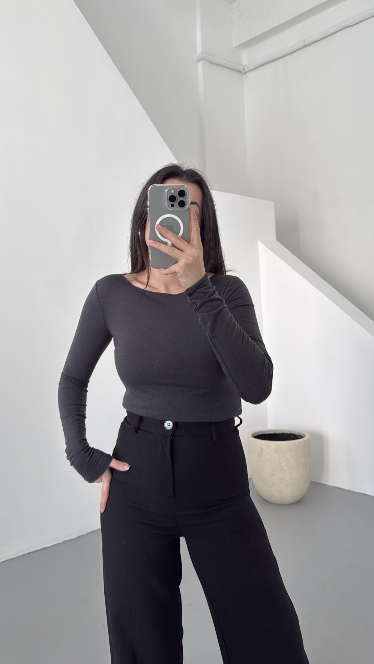 Mad Antrasit Kaşmir Karışımlı Basıc Bluz