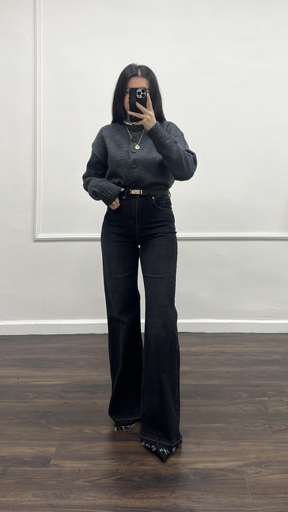 Mad Antrasit Paça Detay Wide Leg Jean