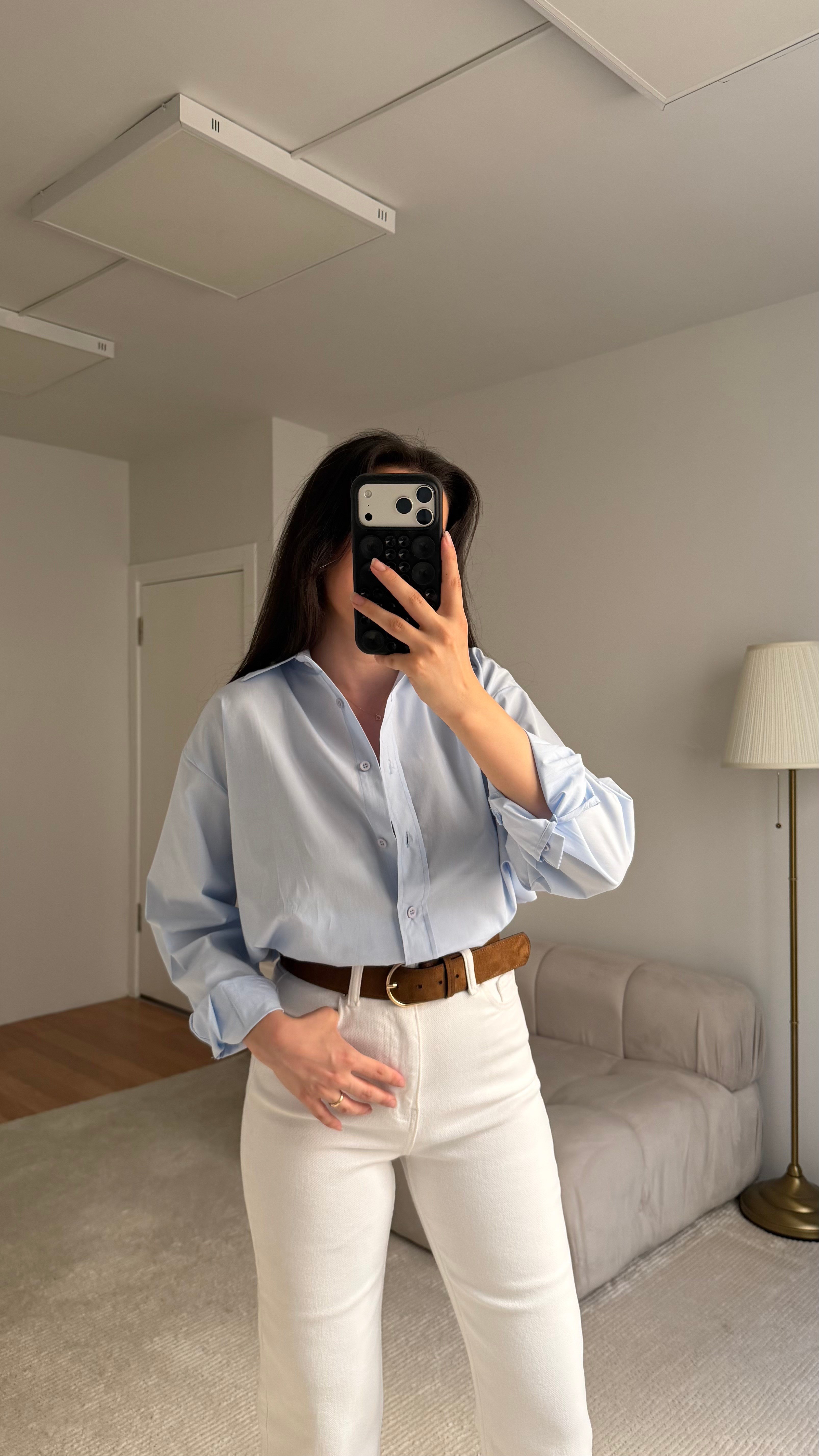 Mad Bebe Mavisi Oversize Keten Gömlek