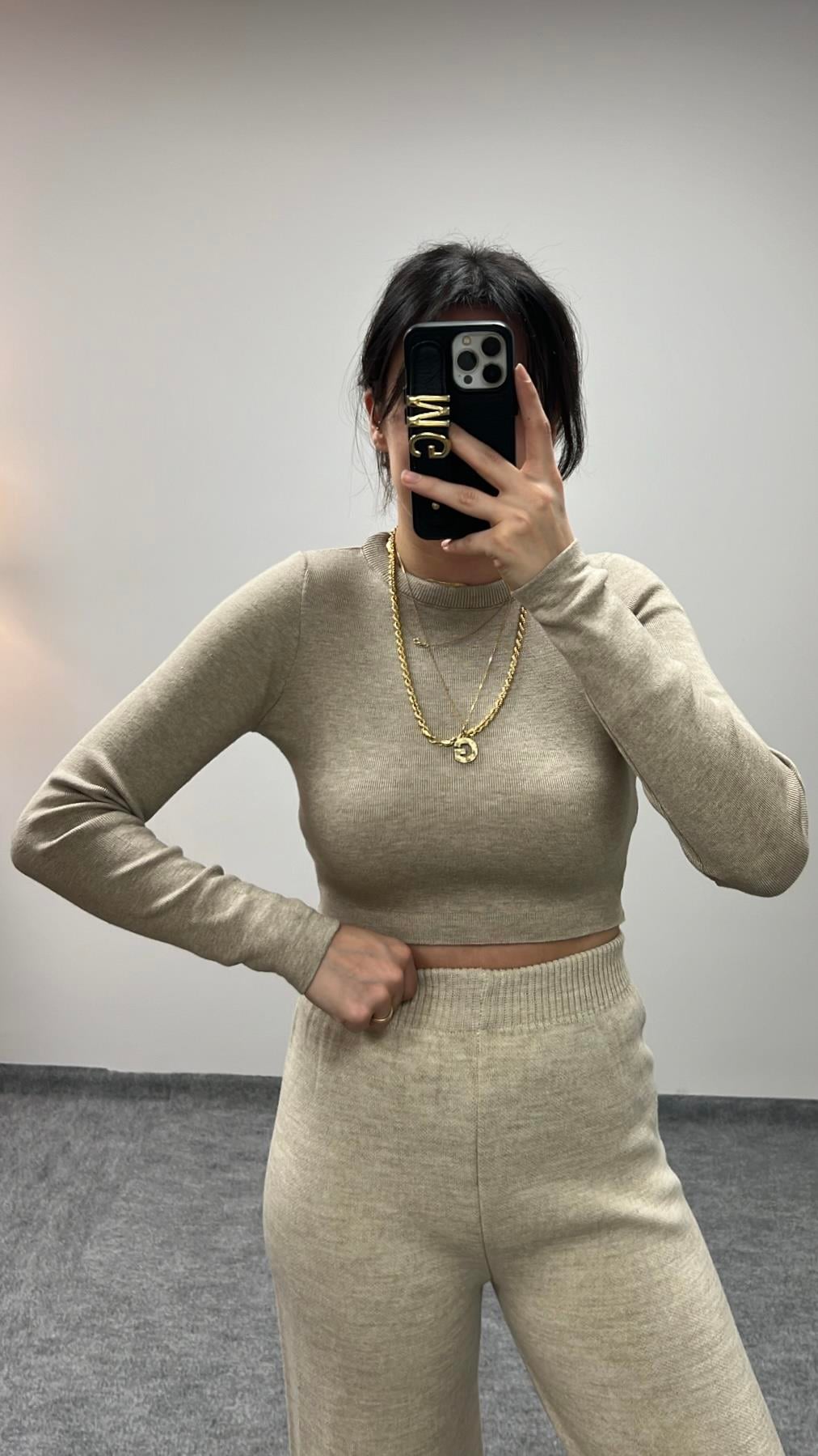 MAD BEJ SIK ÖRME CROP TRİKO