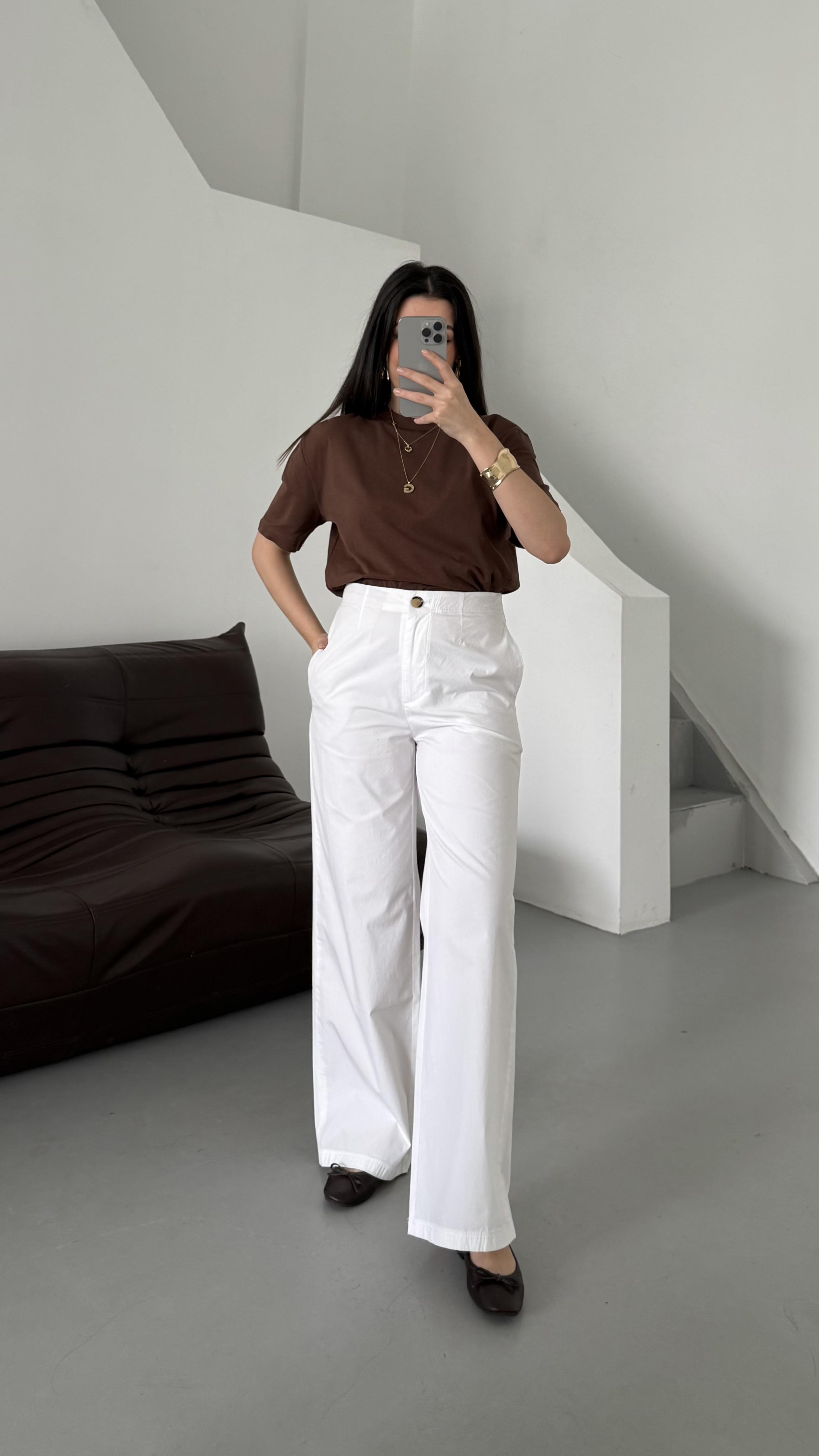 Mad Beyaz Beli Lastikli Gabardin Straight Pantolon