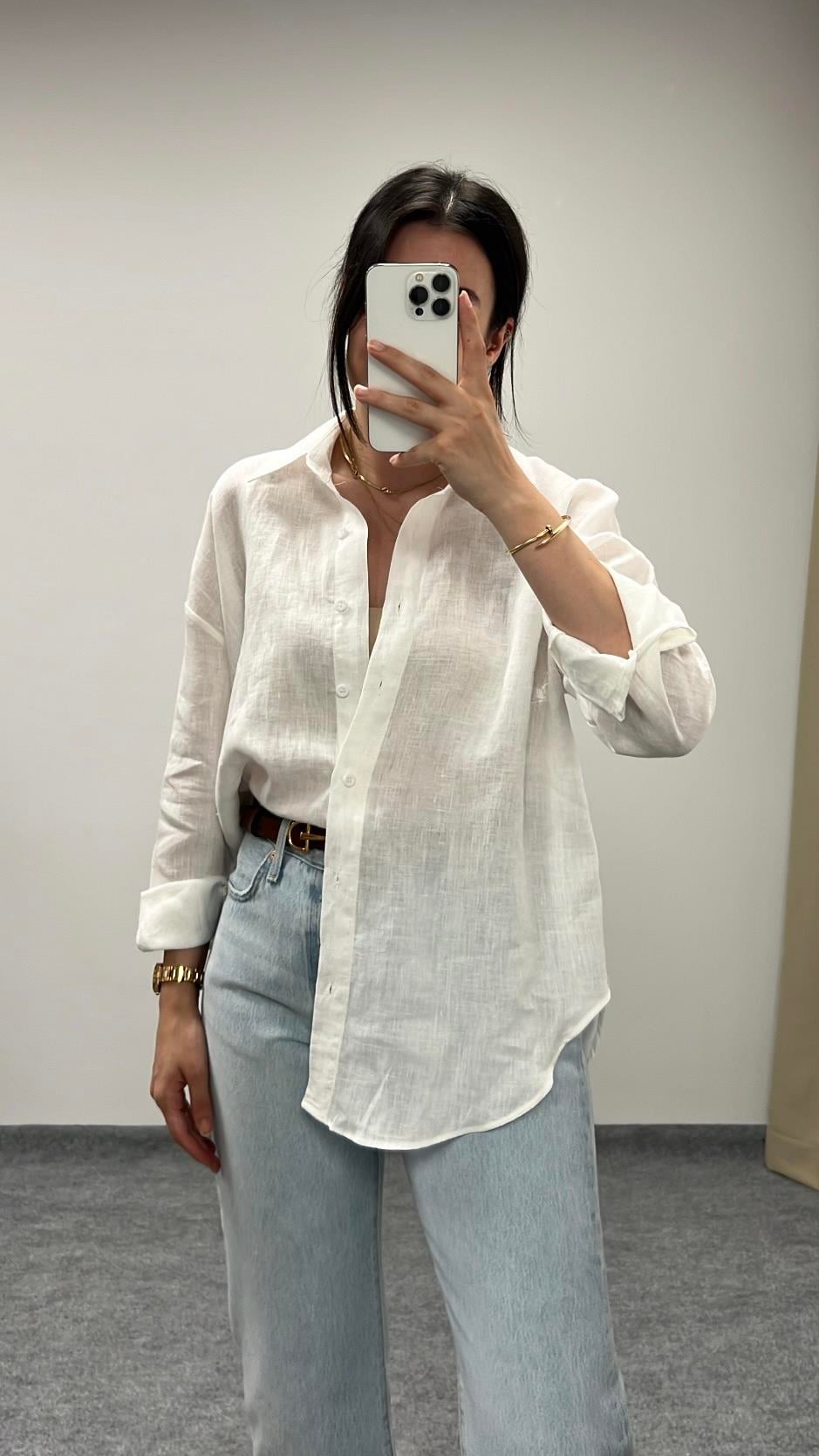 Mad Beyaz Ham Keten Oversize Gömlek