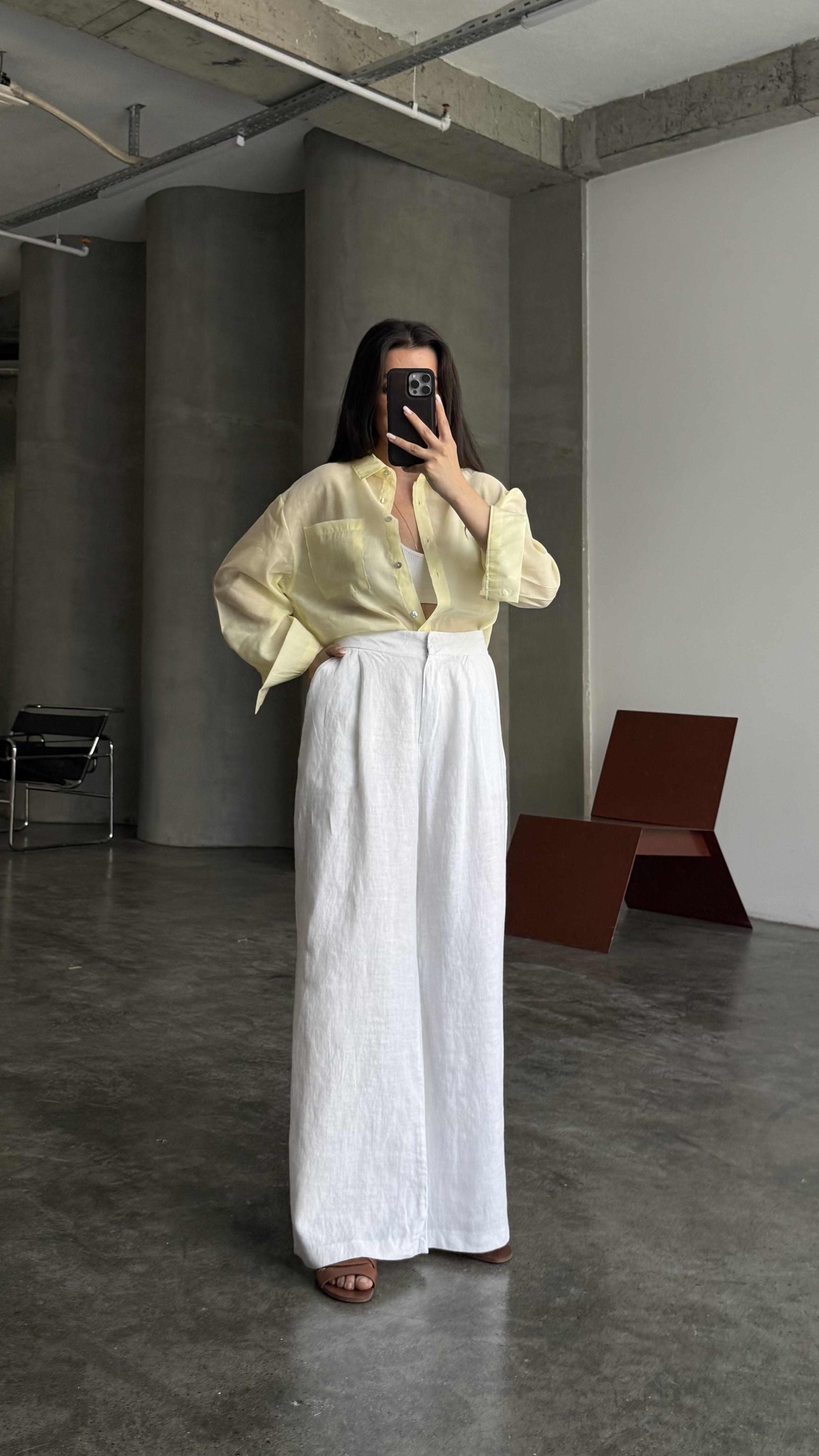 Mad Beyaz Ham Keten Pantalon