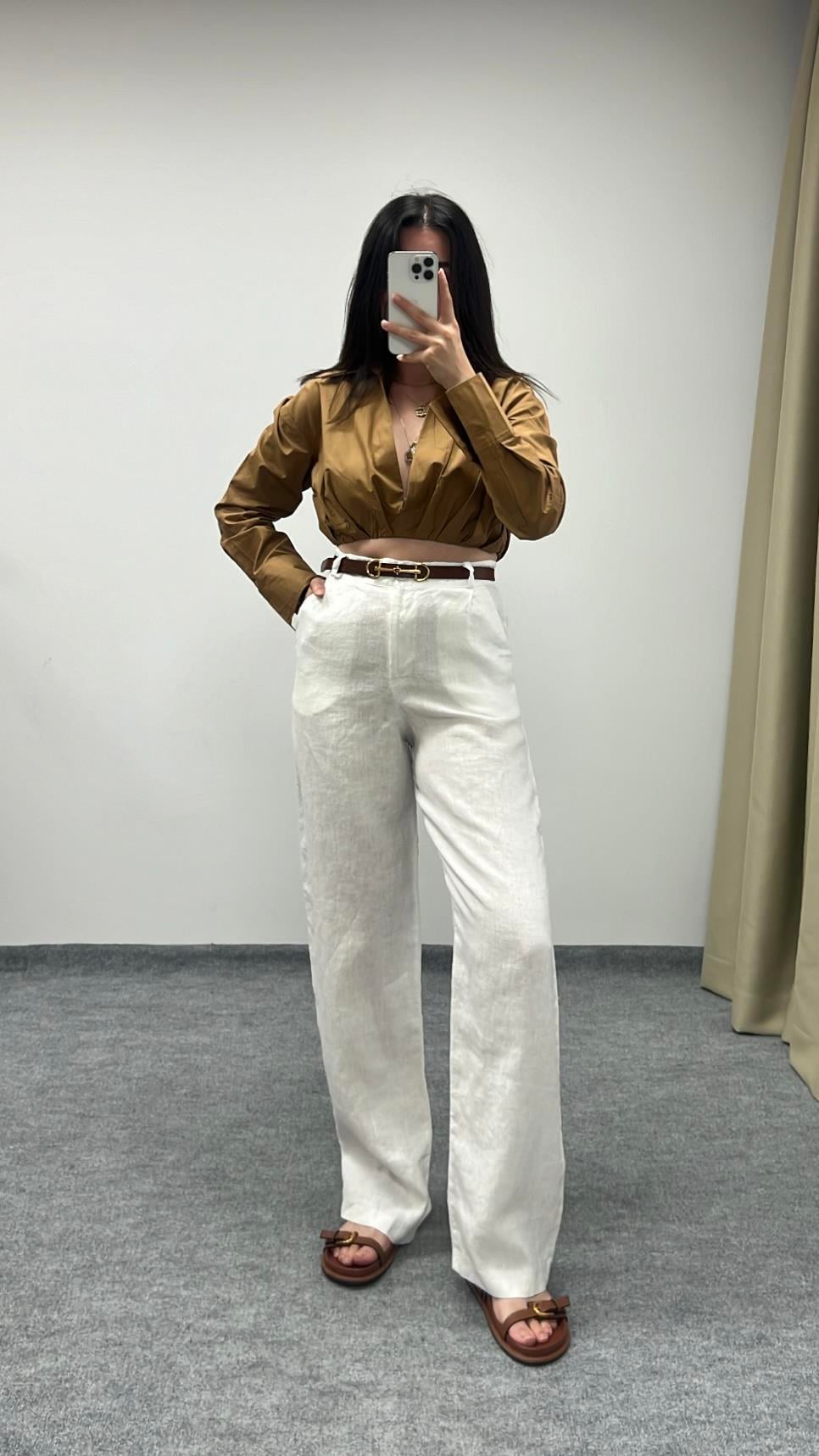 Mad Beyaz Ham Keten Pantolon