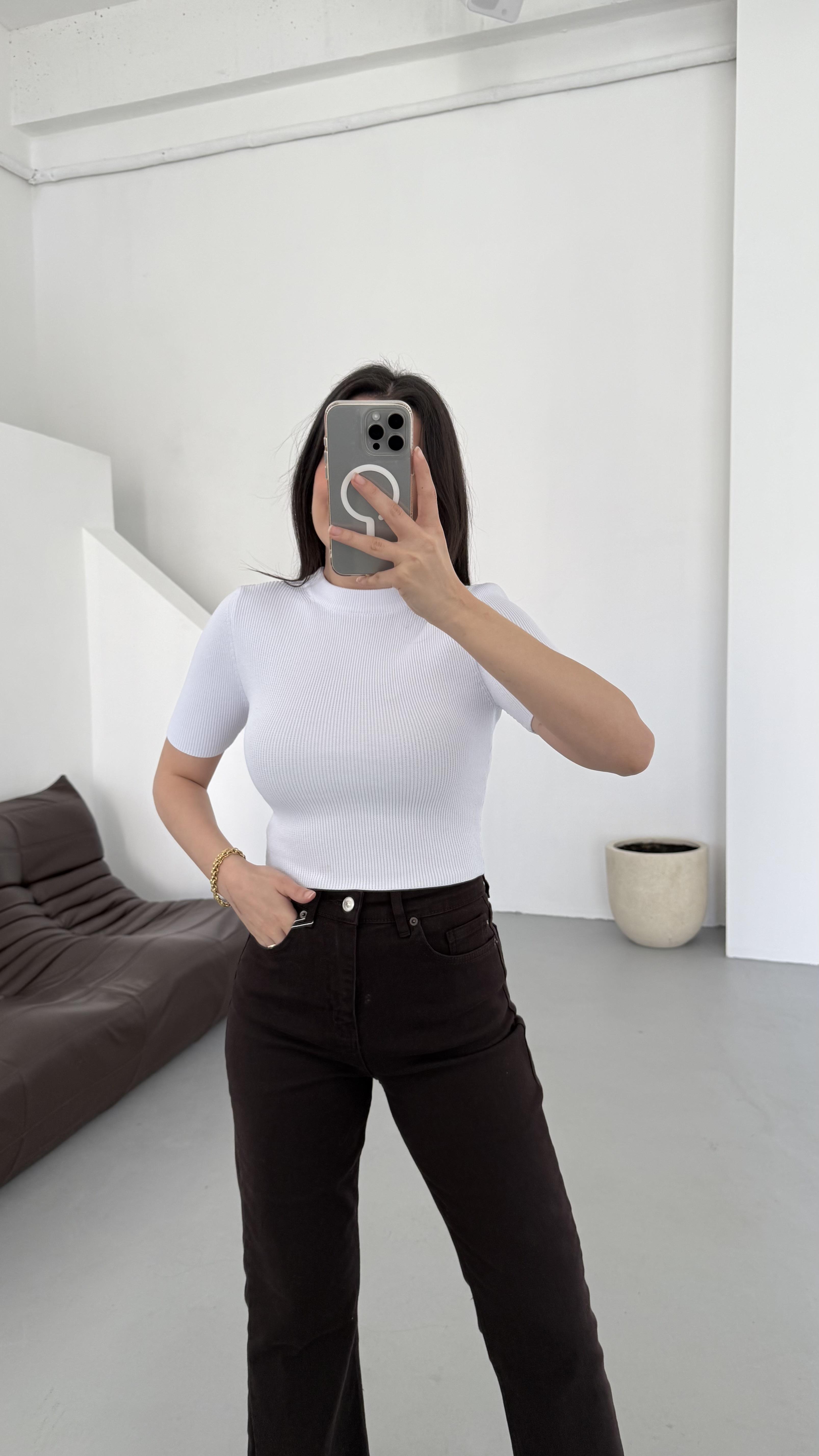 Mad Beyaz Kısa Kollu Örme Triko