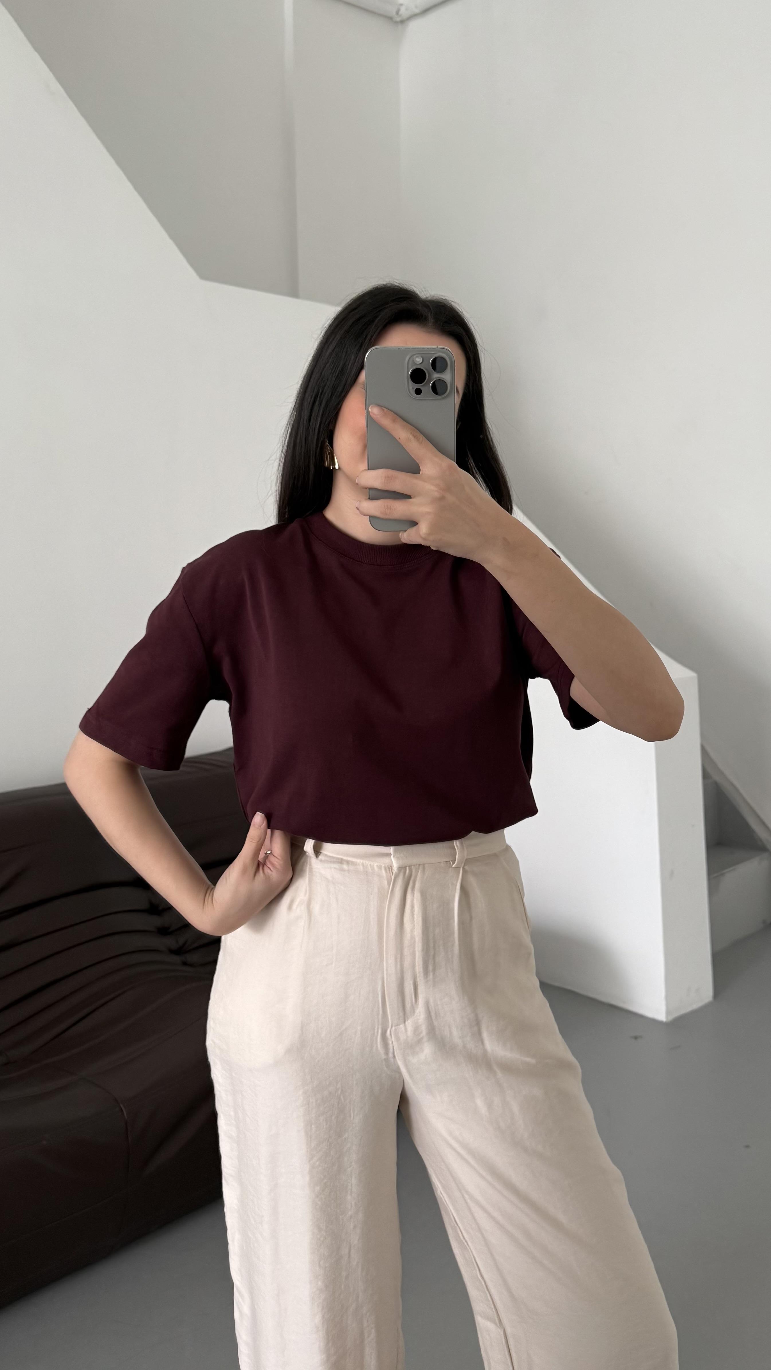Mad Bordo Dekoratif Dikişli Pamuklu Tişört