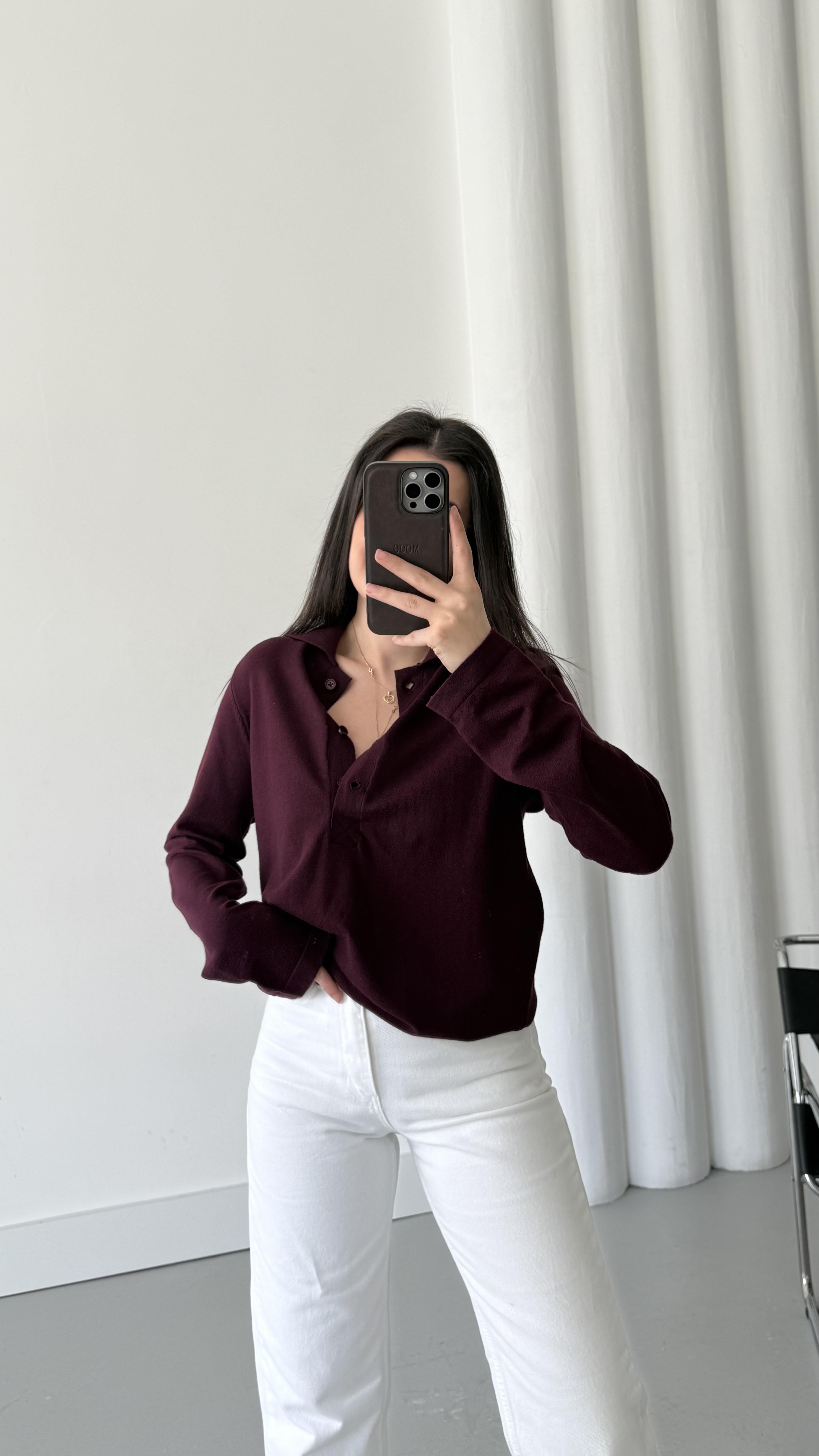 Mad Bordo Düğmeli Triko Bluz