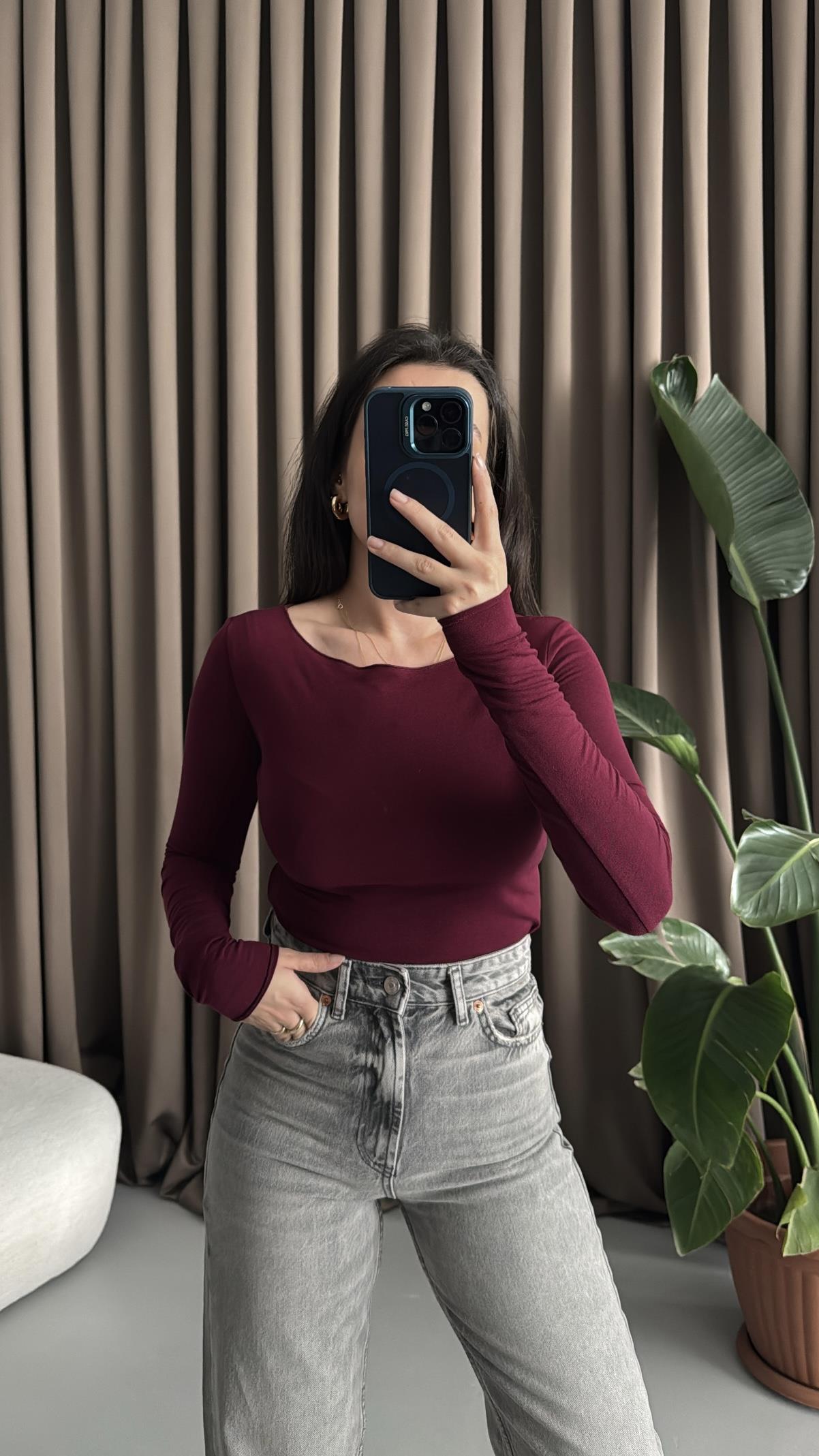 Mad Bordo Kaşmir Karışımlı Basıc Bluz