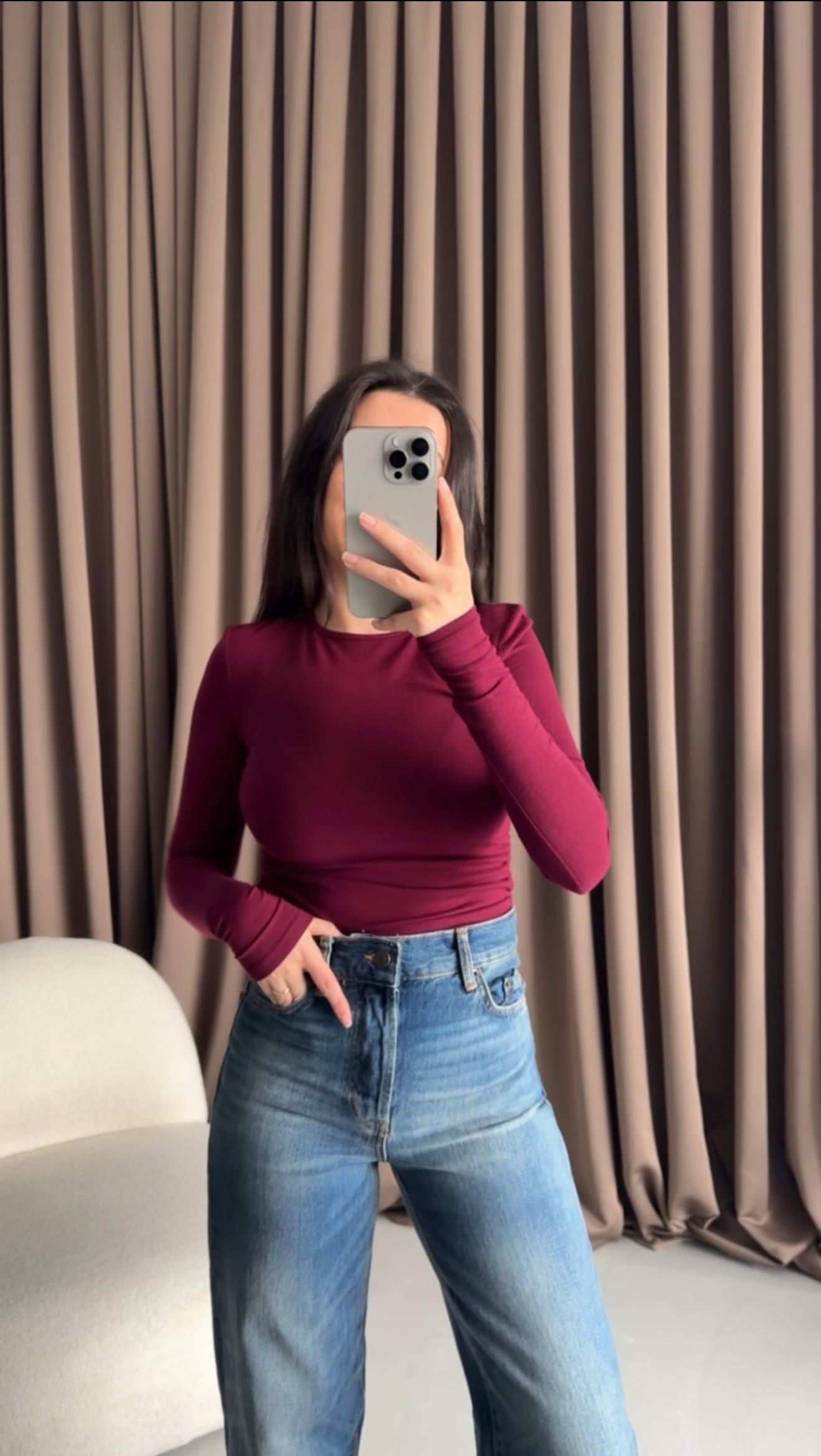 Mad Bordo Kaşmir Karışımlı Drapeli Bluz